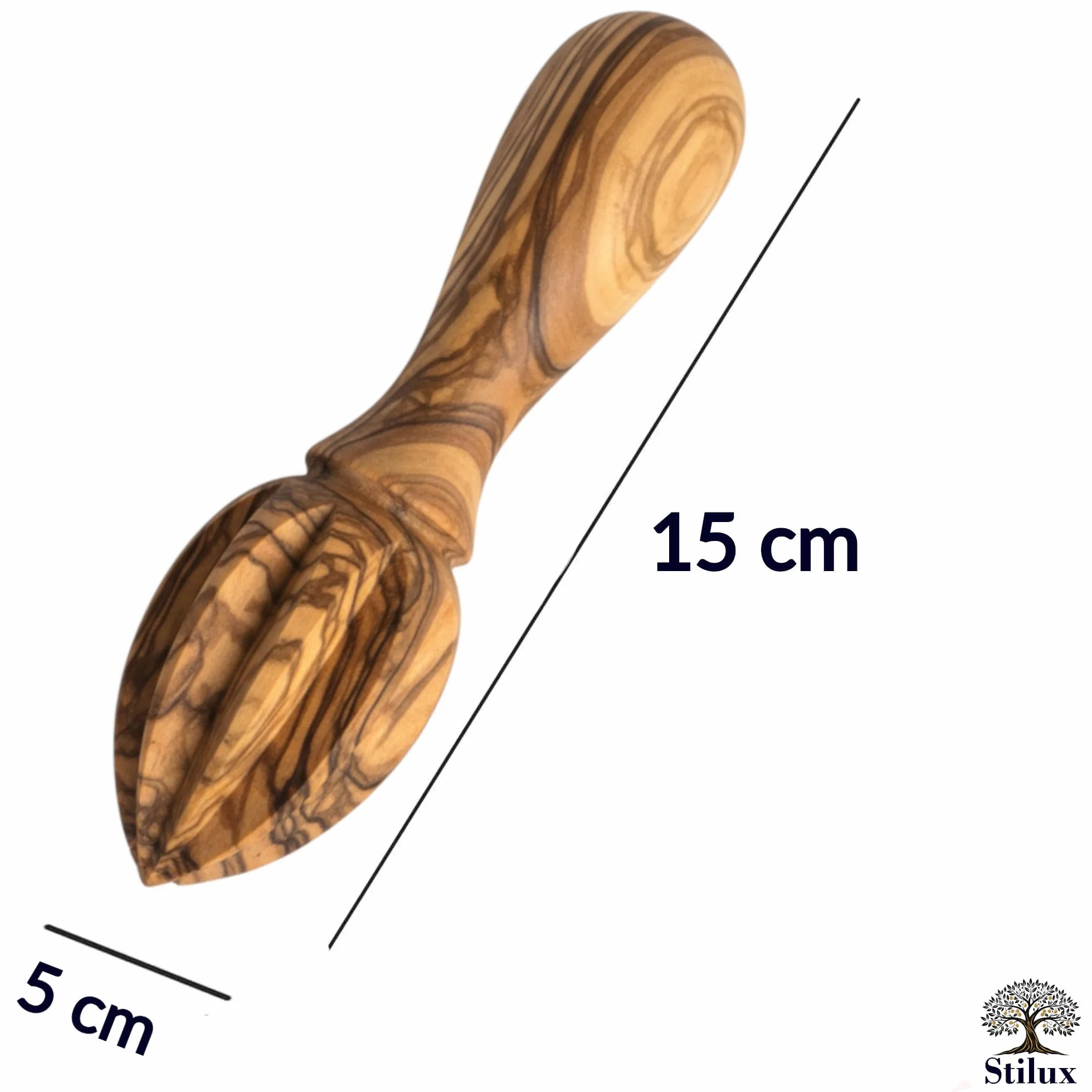Exprimidor de limones de madera de olivo, hecho a mano, exprimidor de naranjas, manual aprox. 15 cm, práctico, sostenible e higiénico