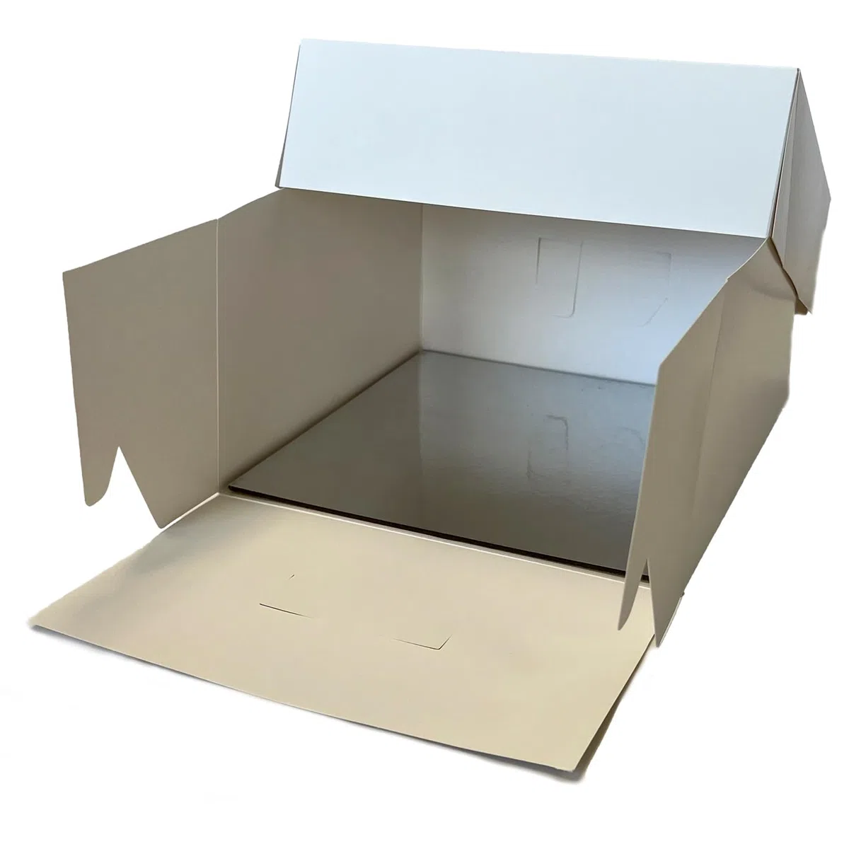 3 cajas para tartas con 3 tablas cuadradas a juego, dorado y plateado, cartón blanco con base para tartas, recipientes desechables, 25 x 25 x 15 cm