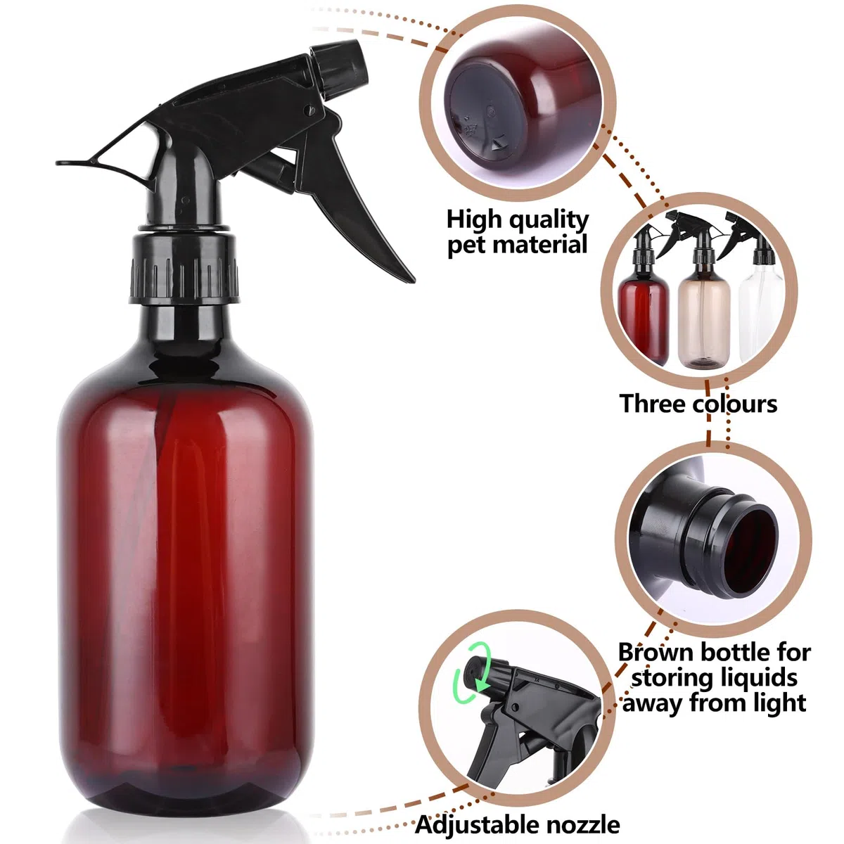 ASelected 3 botellas pulverizadoras reutilizables de 500 ml para limpieza, ajuste de flujo de pulverización ajustable para plantas, jardinería, limpieza, peluquería