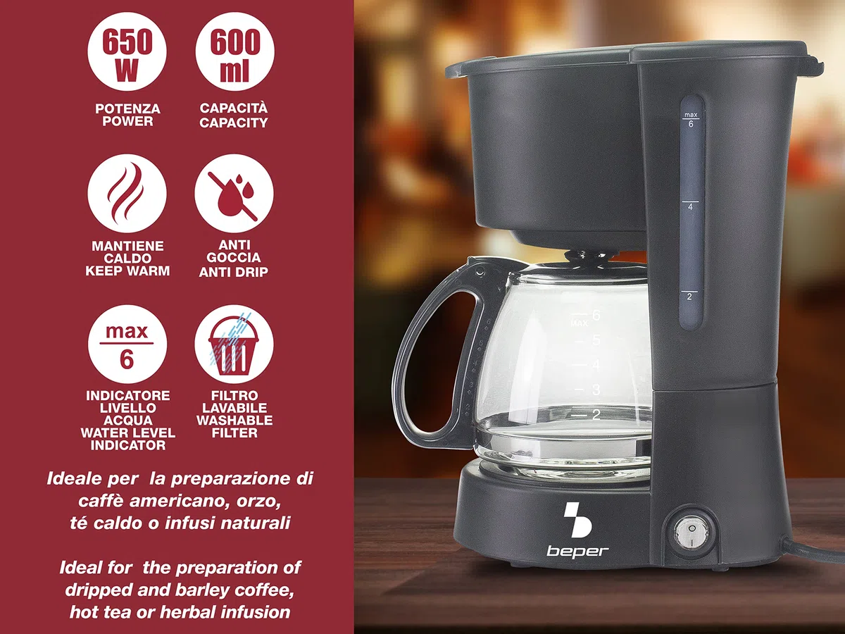 BEPER Cafetera Americana BEPER BC.060 Color Negro, 6 Tazas, de Goteo