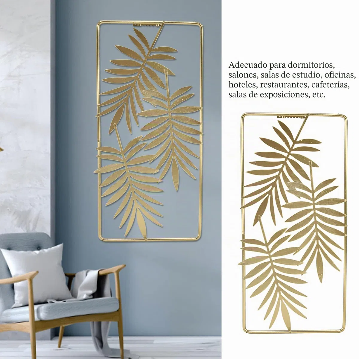 Ejoyous Decoración de pared de metal dorado, 3D, esculturas de pared, hoja de metal, estilo nórdico, decoración de pared para salón, dormitorio, fondo 29,5 x 14,5 cm