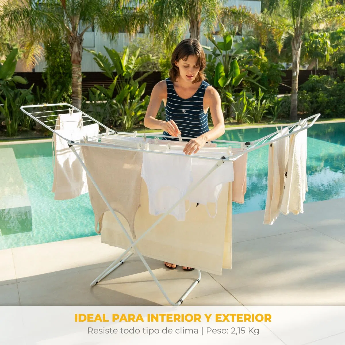Newlux - Tendedero Plegable con Alas Stand V20, 180x55x112 cm, 19 Metros de Capacidad. Tenderete de Ropa Plegable Metálico con Rail Deslizante, Soporta 17 Kg, Ideal para Interior y Exterior, Blanco