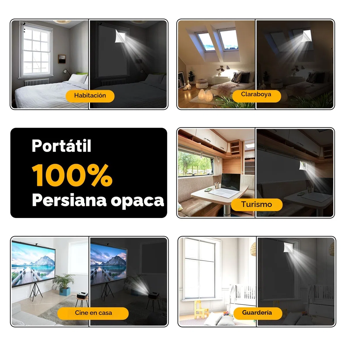 Estor Opaco sin Taladrar, 200x148cm Tela Opaca para Ventanas, Blackout Curtains Persianas Opacas Portátil con Adhesivo, Tela Foscurit Cortina Oscurecimiento Aislante Termica