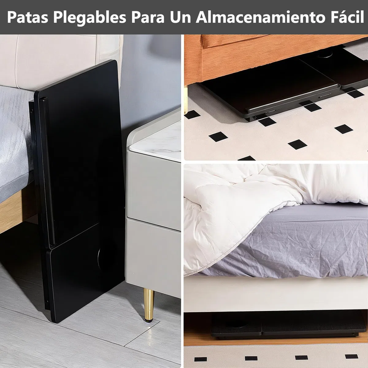 Mesa para Cama y Sofá - Plegable Bandeja para Cama con Tapa Ajustable y Portavasos, Mesa Cama Ordenador en Tablero MDF y Metal, 56x32x25 cm, Negro