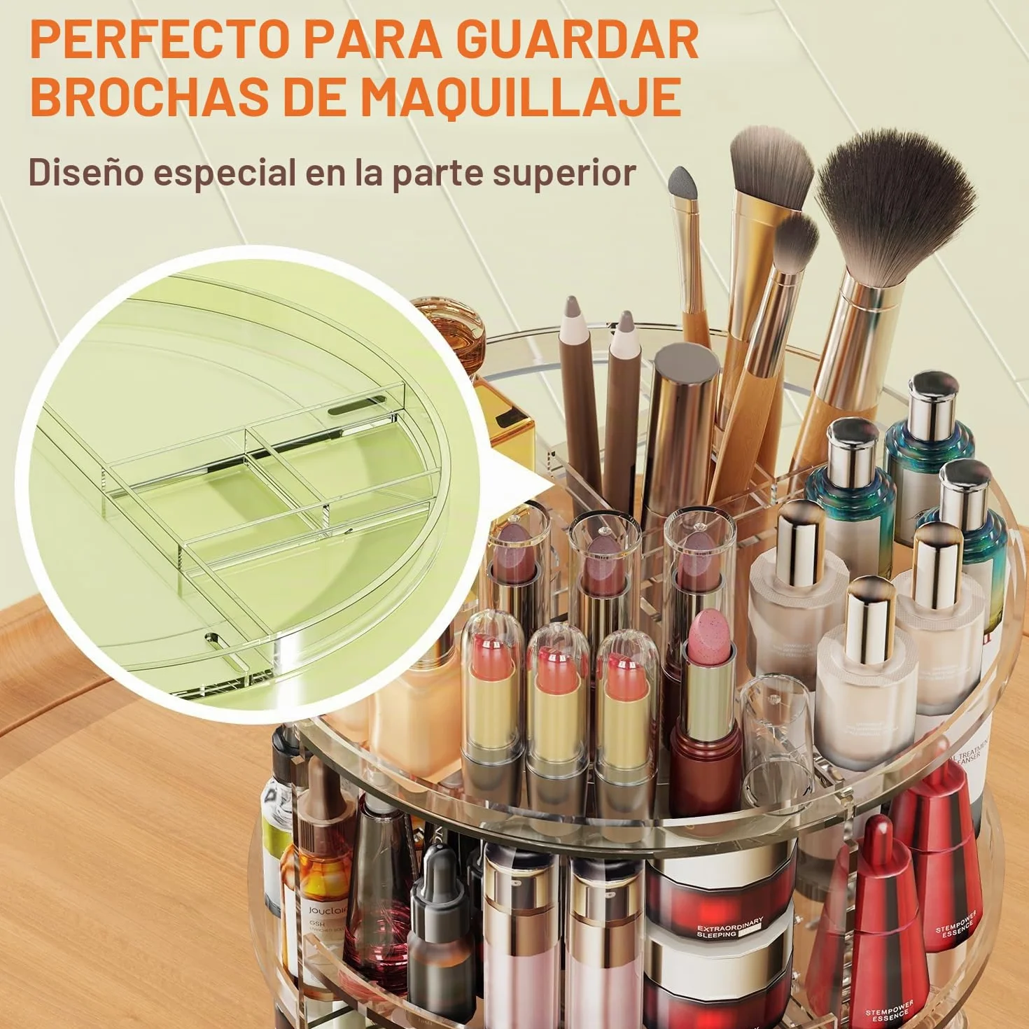 Auxmir Organizador de Maquillaje Giratorio 360, Organizador Perfumes y Cremas, Almacenaje Maquillaje con 9 Niveles Ajustables, para Pintalabios Brochas Baño Tocador, Gran Capacidad, Transparente