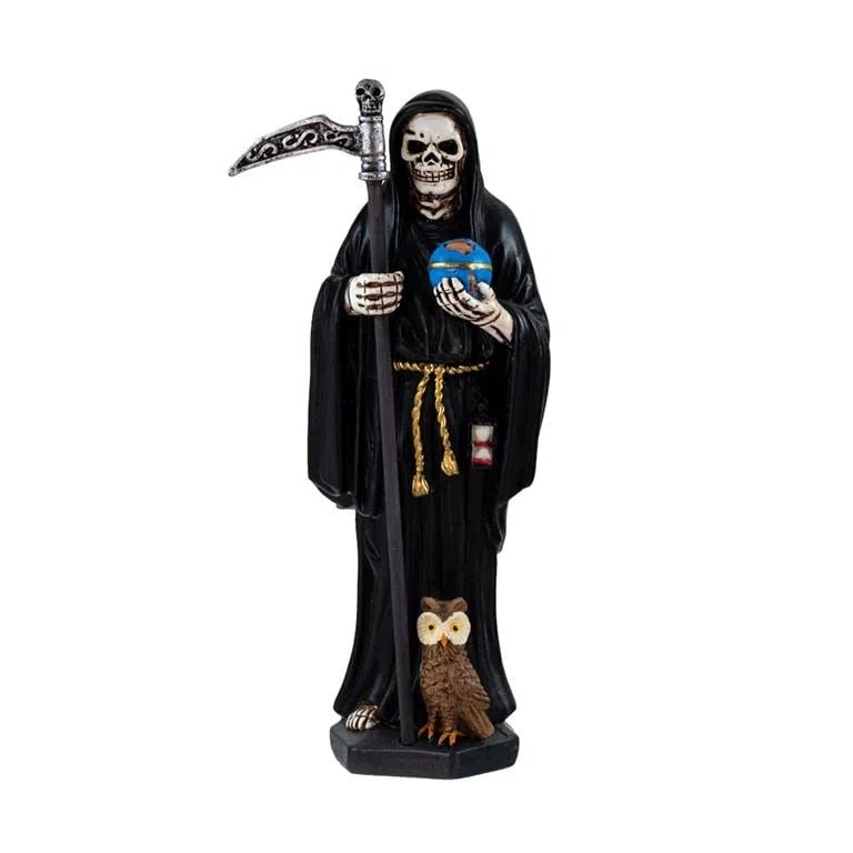 DRW Figura Santa Muerte Resina Pintada a Mano 15 cm (Negro)