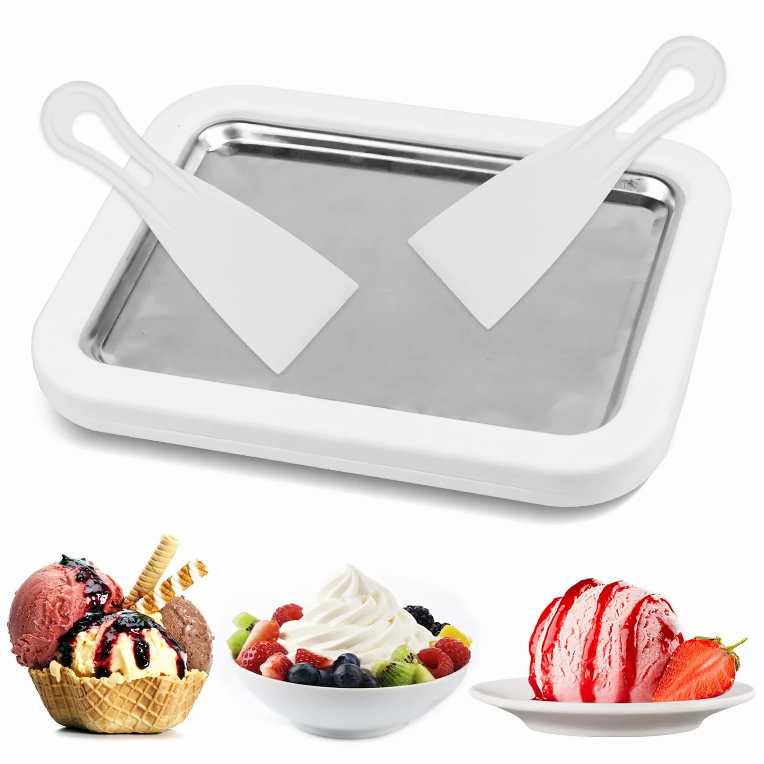 Plato para hacer rodillos de helado con 2 espátulas, placa para hacer sus propios rollos de helado, Máquina de helados, heladora para sorbete, yogur helado, gelato
