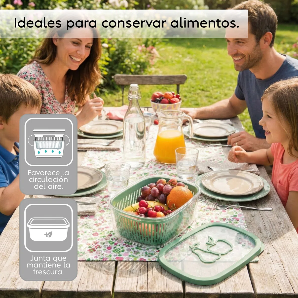 Snips Aroma Keeper 4 L, Contenedor para Alimentos con Cesta Extraíble, Tapa Salvafrescura, para Fruta y Verdura, Apto para Congelador y Lavavajillas, Verde, Made in Italy