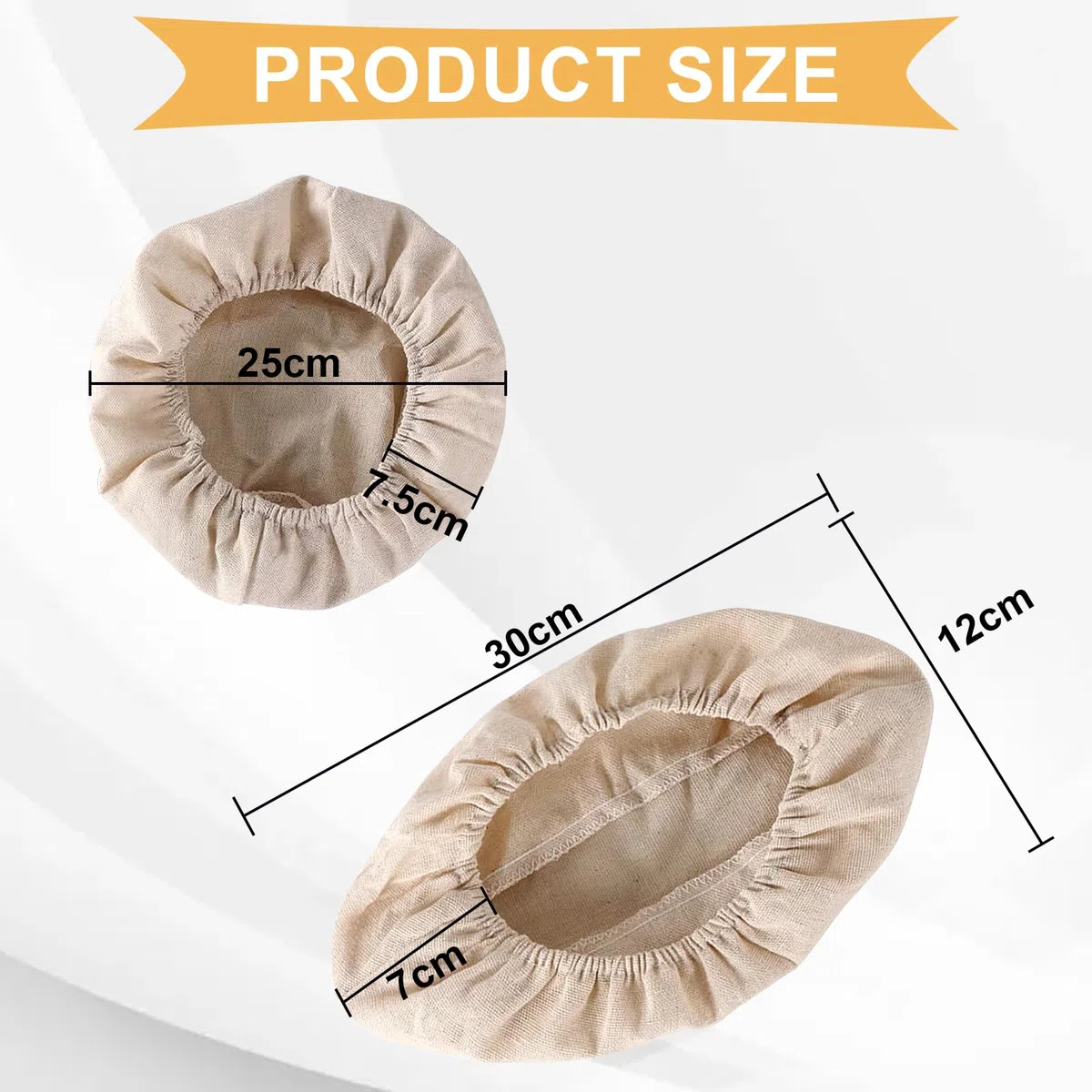 2 Paños de Lino Beige para Hornear Pan, Uno Redondo Y Otro Ovalado. Fundas Para Cestas De FermentacióN Para Preparar La Masa Y Hornear, Lino De Panadero (25cm+30cm)