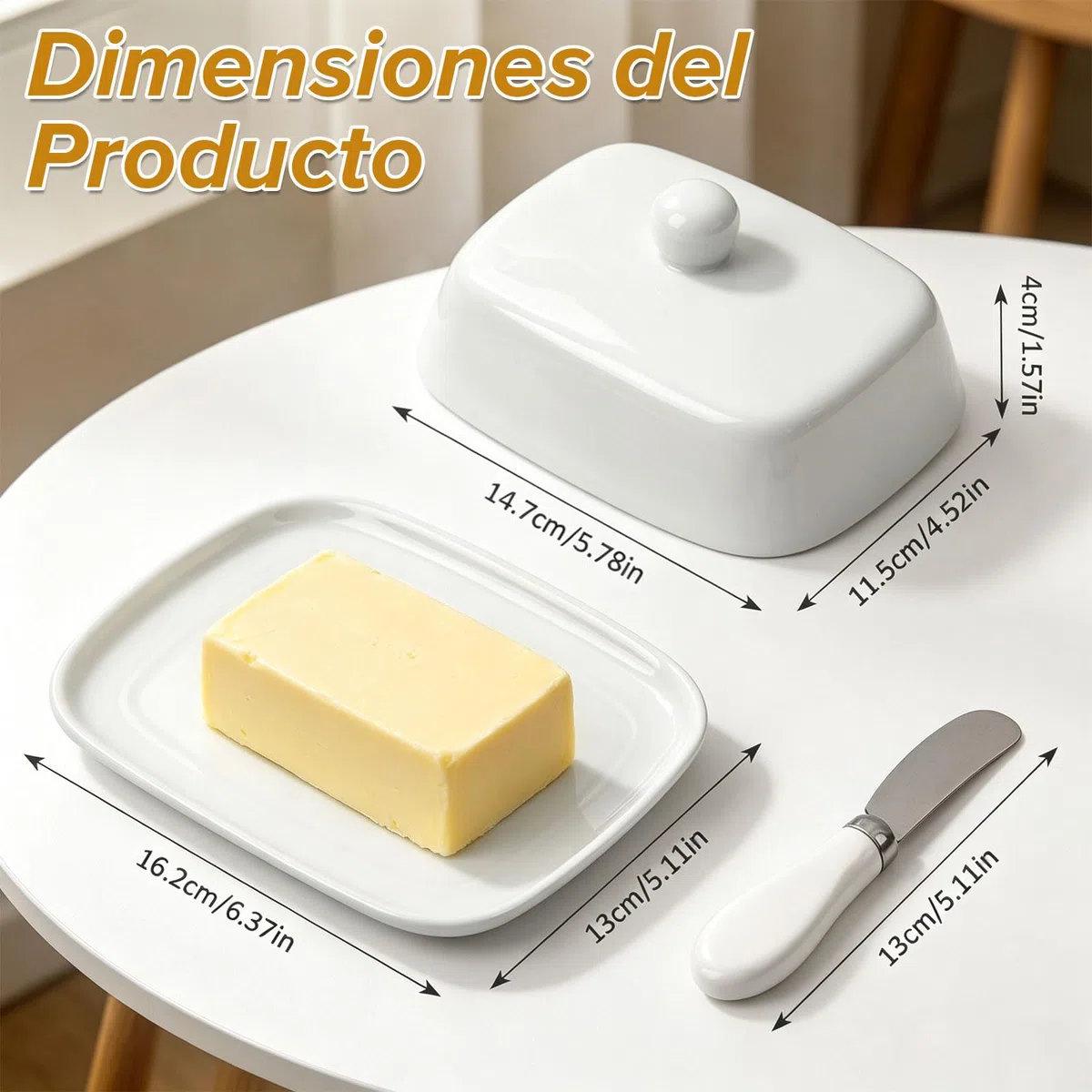 Mantequera de cerámica – Mantequera de porcelana blanca para mantequilla de 250 g, con tapa para mantener fresco