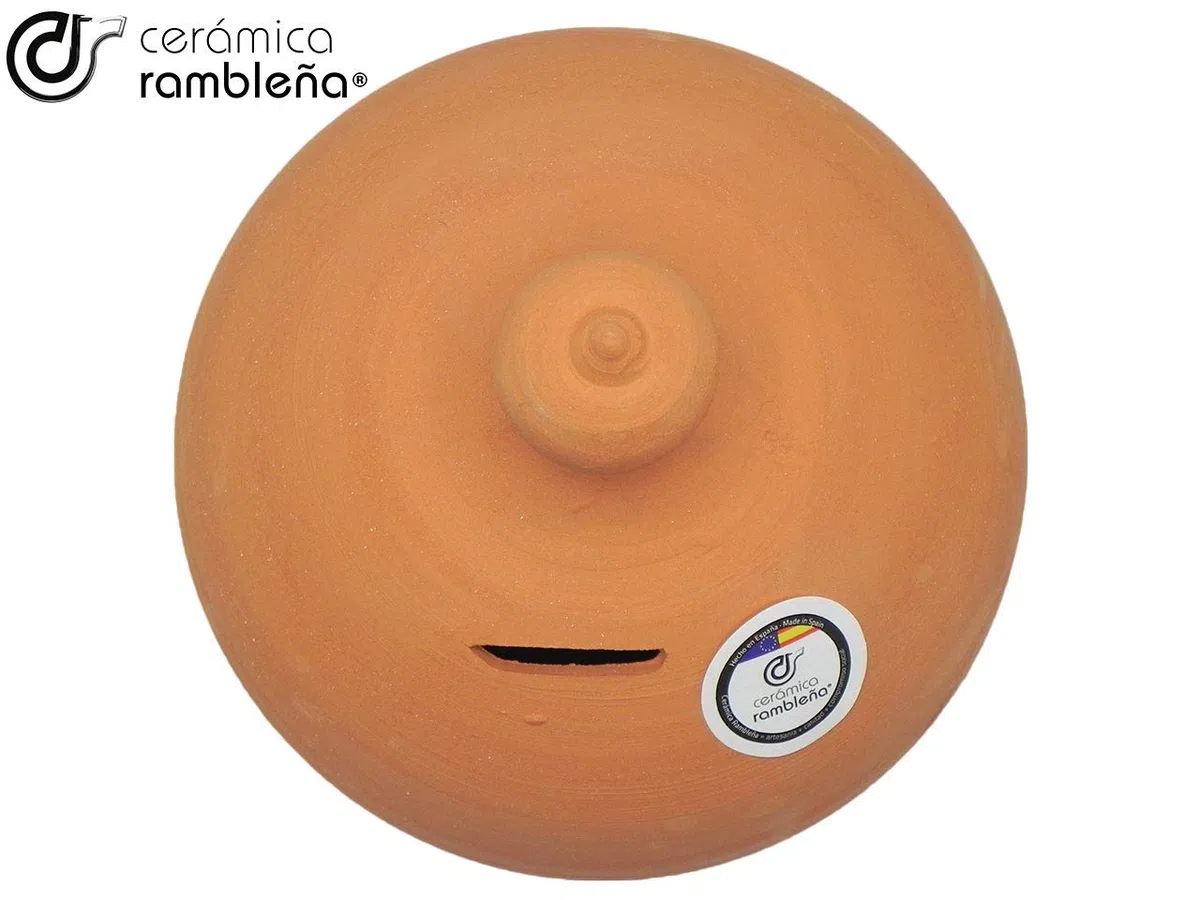 CERÁMICA RAMBLEÑA | Hucha de Barro Rojo Tradicional | Infantil y Original | 100% Hecho a Mano | 13x13x21 cm