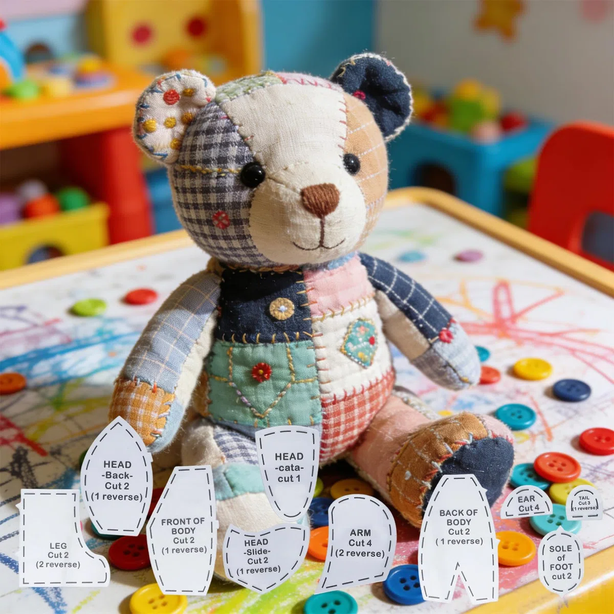 10 patrones de costura de oso de memoria de 15 pulgadas, acrílico, reutilizable, plantilla de oso de memoria, plantilla de costura de oso con instrucciones para coser regalos