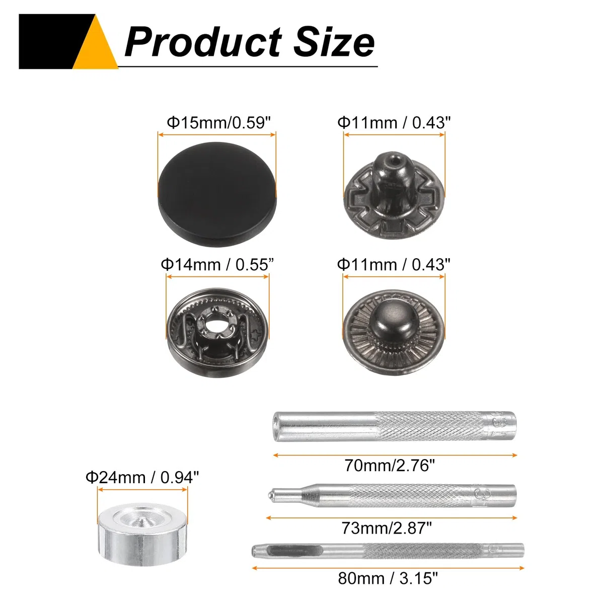 QUARKZMAN 24 Sets Corchetes a Presión, 15mm/24L Botones Metálicos con 4pcs Instalación Herramienta Cierre Aleación Snap Botón para Coser Ropa Bolso Abrigos Cuero Lona Manualidad, Negro