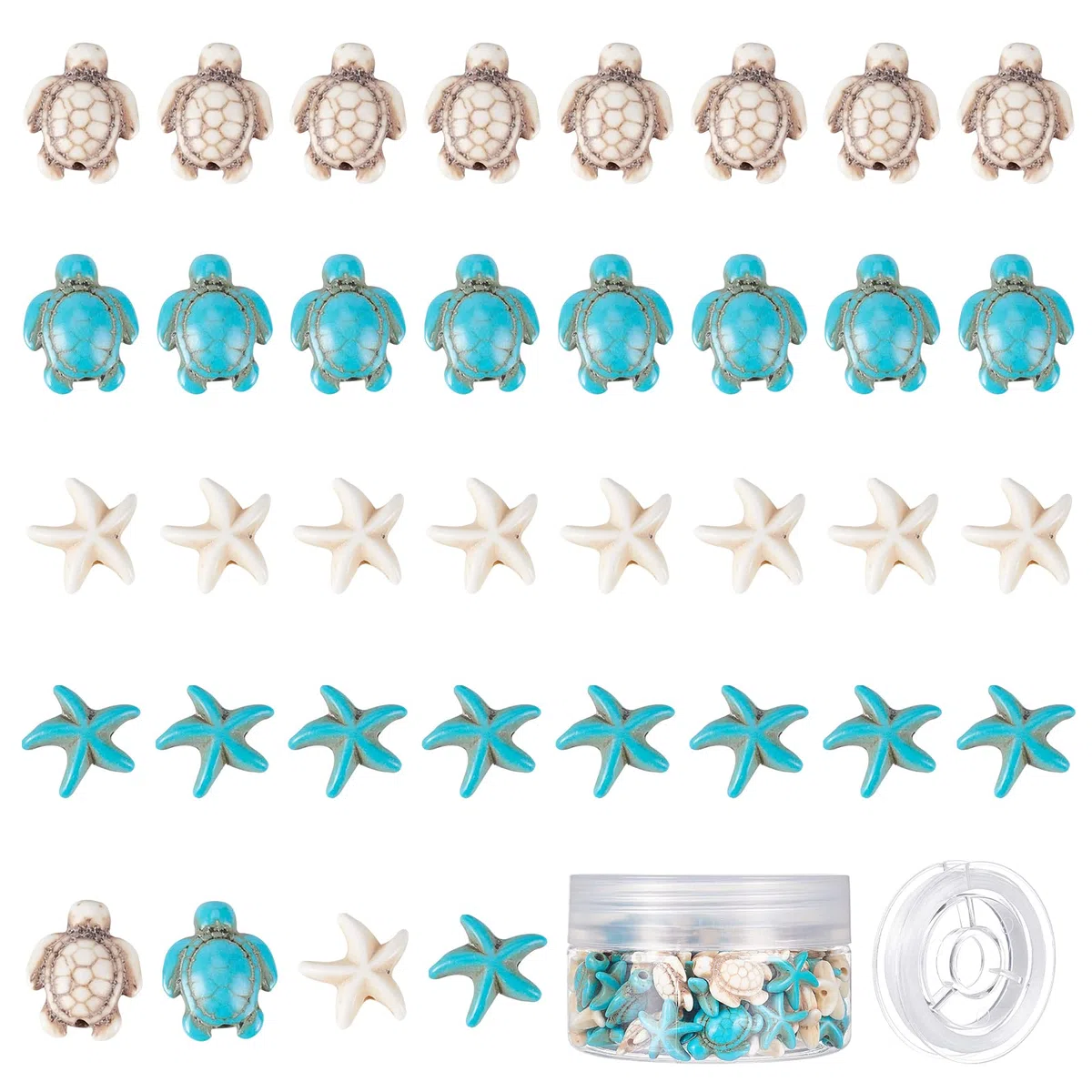 SUNNYCLUE 1 Caja 100 Piezas 4 Estilos Cuentas de Tortuga Marina Cuentas de Estrella de Mar Turquesa Cuentas de Tortuga de Estrella de Mar Sintéticas Cuentas Espaciadoras de Animales Del Océano