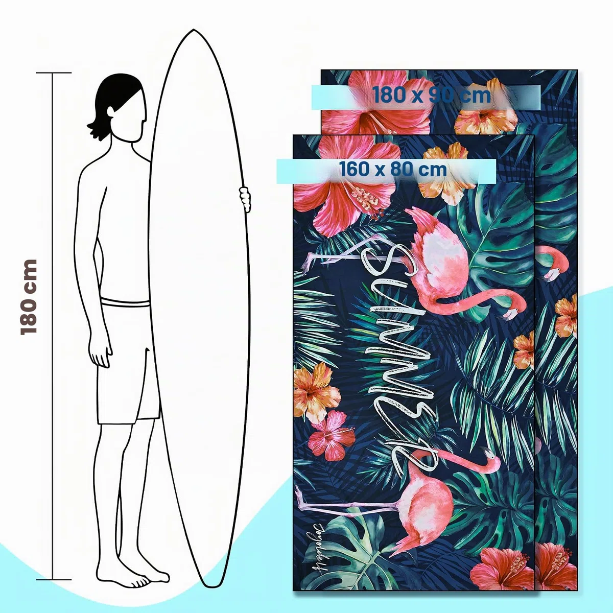 joyoldelf Toalla Playa Grande De Microfibra, 180x90 cm Toalla De Playa Sin Arena, Toallas Playa XXL De Secado RáPido Ultraligera PortáTil, Adecuado para Piscina, Camping, Viaje (Flamenco-Azul)
