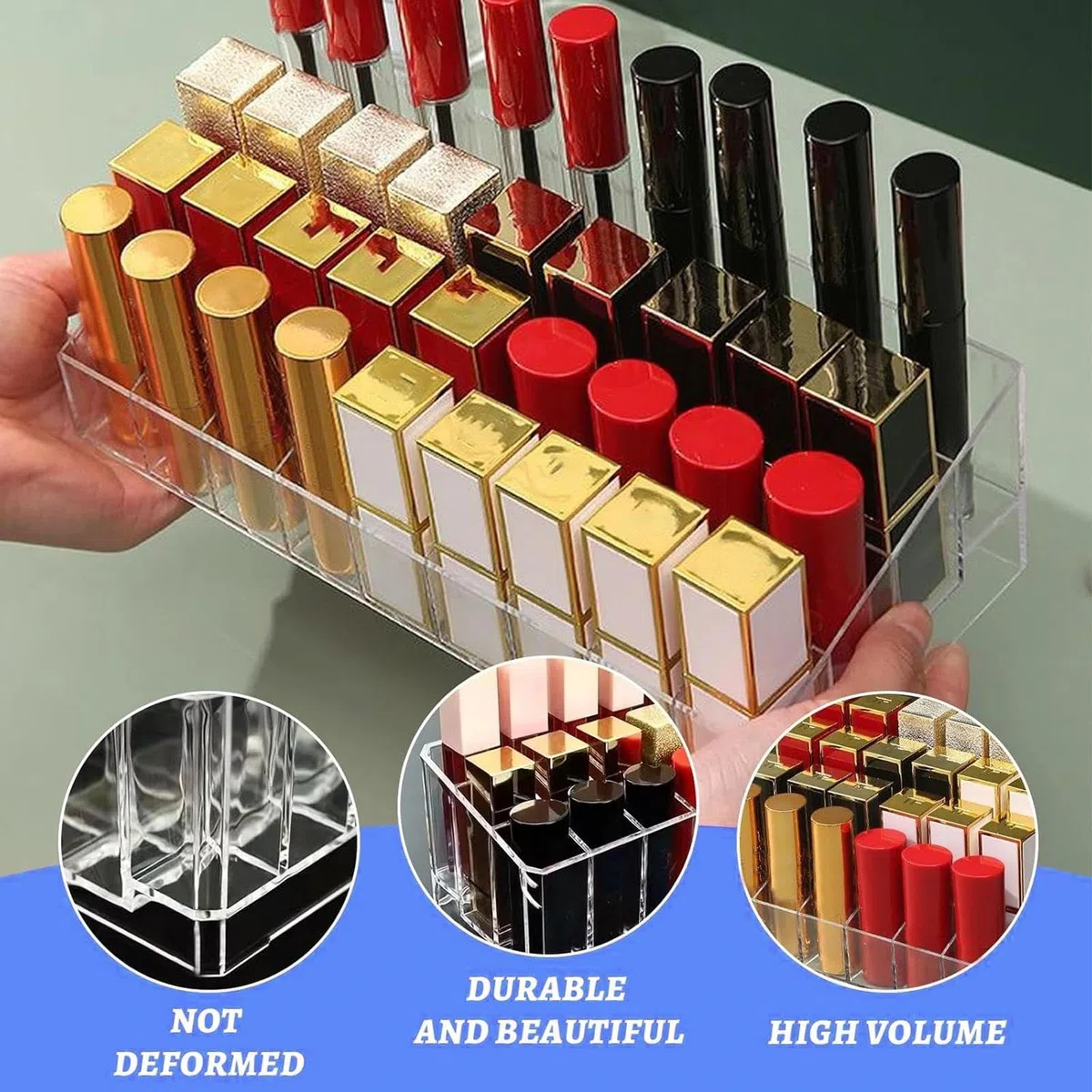 36 Compartimento Organizador Pintalabios Acrilico Transparente Estante de Exhibición Soporte para Maquillaje Lapices Labiales Delineador y Brochas (24,5 x 11 cm)