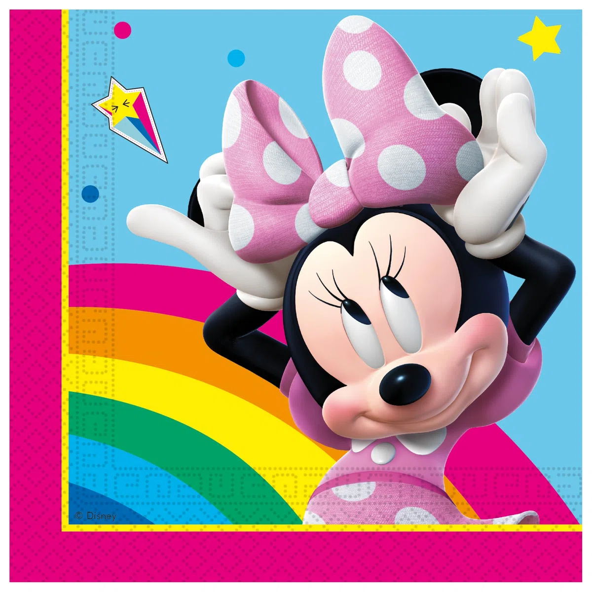 Procos - Decoración de cumpleaños Minnie Mouse Rainbow, 52 piezas, platos de cartón, vasos y servilletas para fiestas infantiles, vajilla para fiestas
