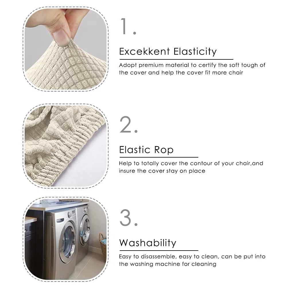 Funda de Silla de 6 Piezas Funda de Comedor para un Ajuste Universal – Cubierta de Elastano Fundas de Silla extraíble Muy fácil de Limpiar y Duradero-B (Paquete de 6, Crema Blanca)-B