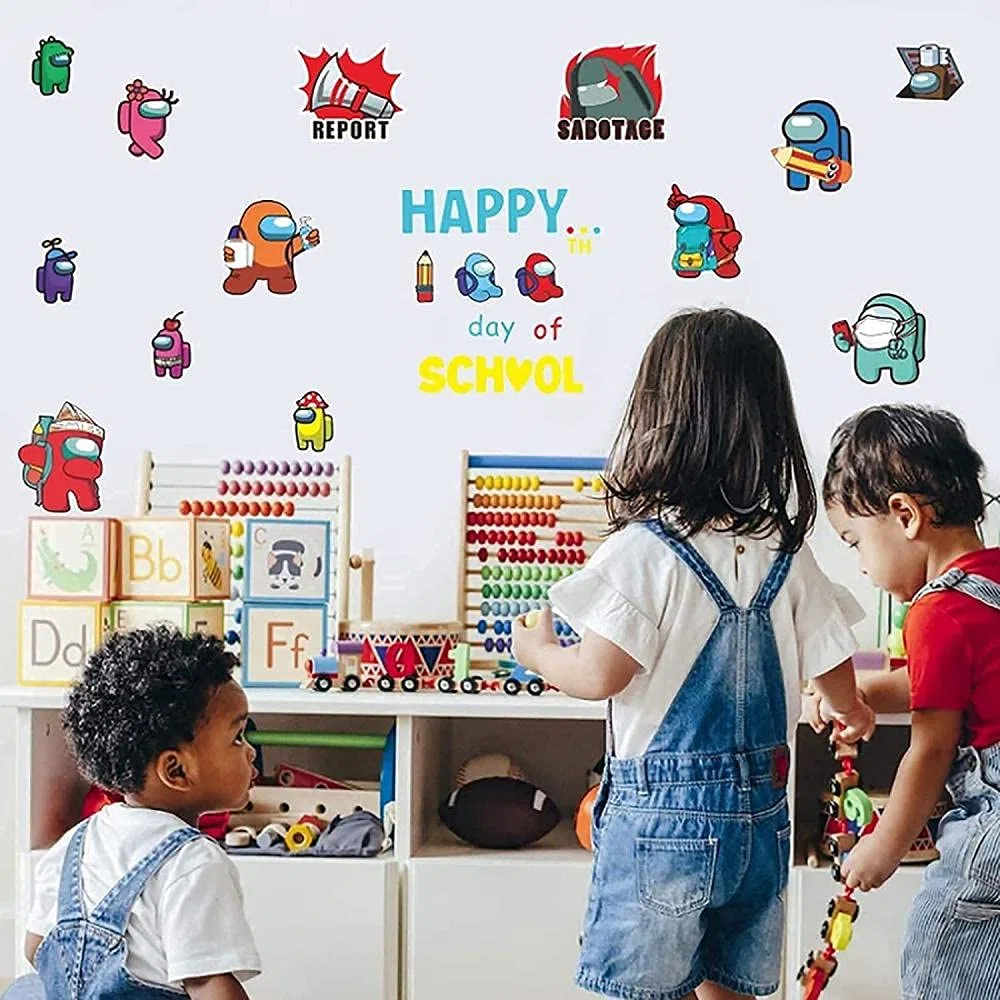 Among Us Wall Stickers 21Pcs / Sheet for Bedroom Wall Decals Happy Day of School for Wall Decor for Kids Computer Desk Wall Impermeables Hot Game Stickers para portátiles Botellas de agua