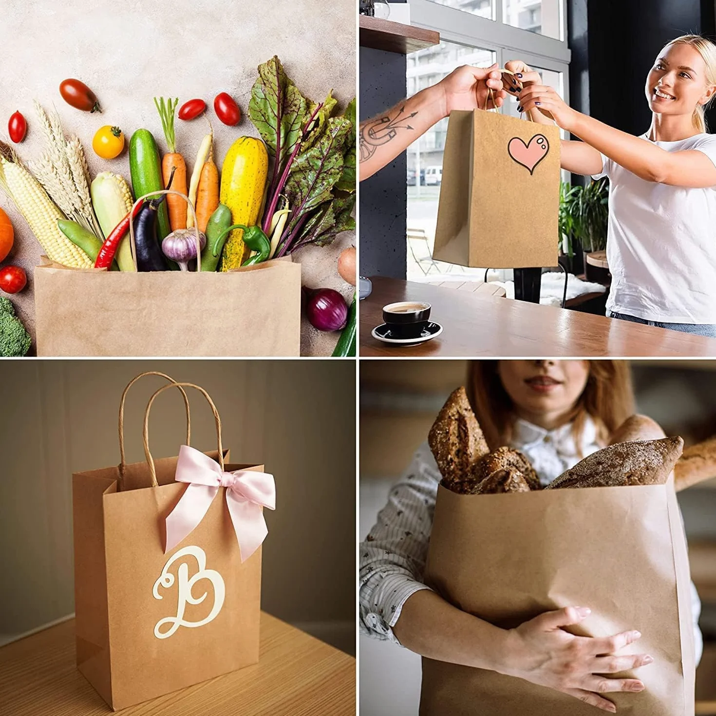 Deliex delicias de Extremadura 40 Bolsas de papel kraft medianas con asas 24 x 32 x 11 cm bolsas para regalos. Bolsas para comercios de papel biodegradable, reutilizables (Marrones)