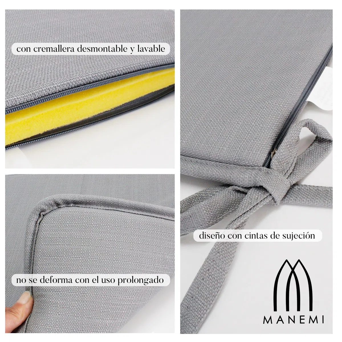 MANEMI Pack 2 Cojines para Silla 40x40x2cm - Cojín Decorativo con Textura de Bambú para Silla, Sofá o Comedor - Juego de Cojines de Asiento Estilo Rústico y Transpirable con Cintas de Sujeción,