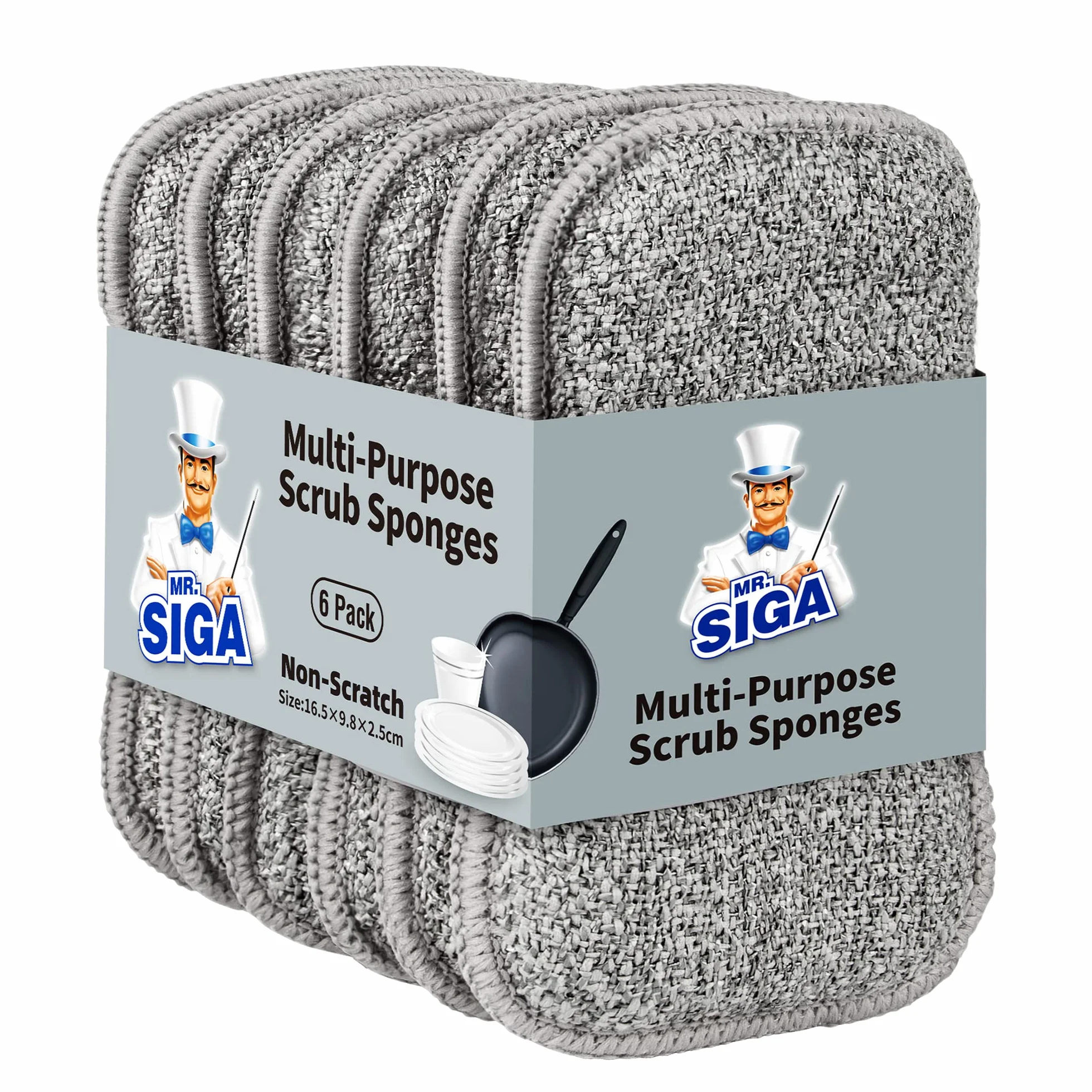 MR.SIGA Esponja y Estropajo de Microfibra de Dos Caras, 6 Piezas