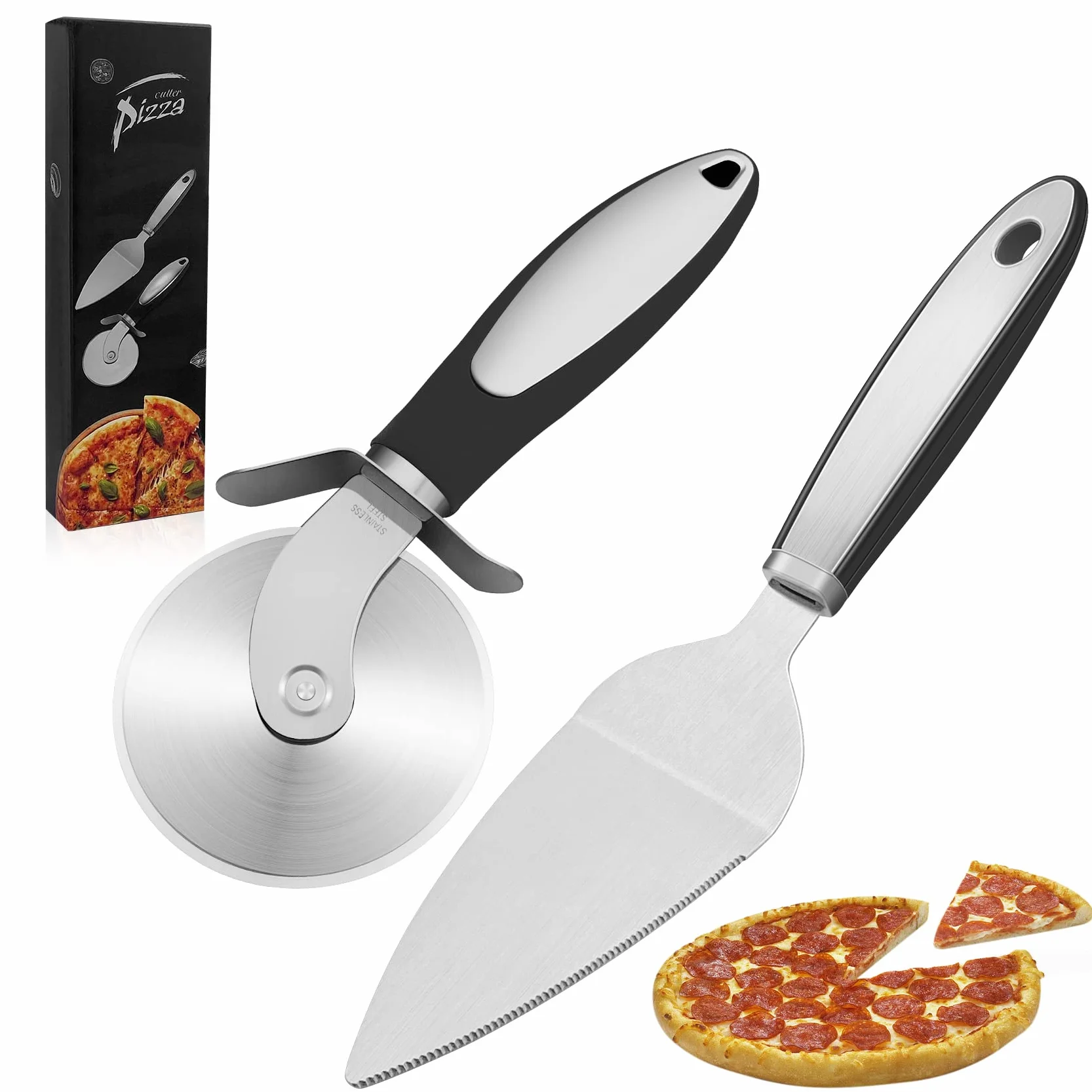 Set de Cortador de Pizza Servidor de Pizza Rueda de Pizza de Acero Inoxidable para Pizza Pastel y Pan