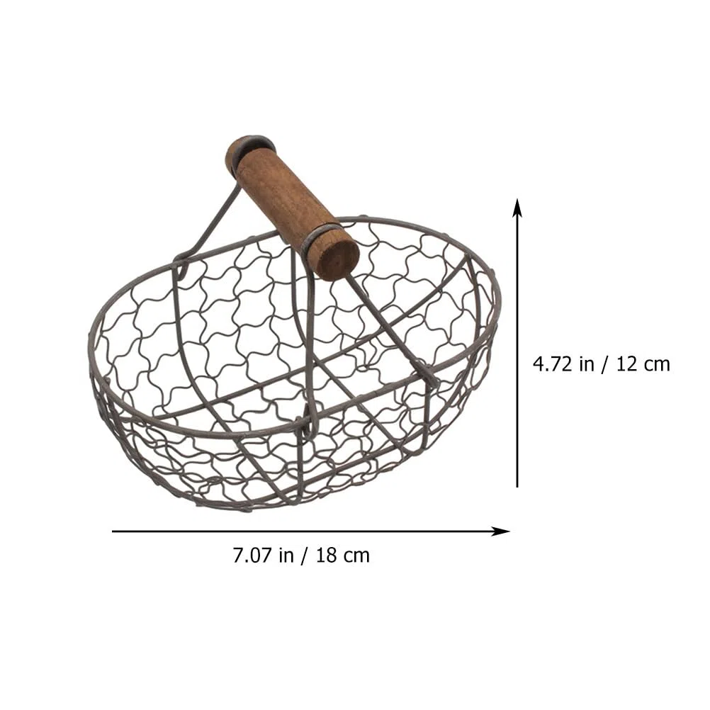 Cesta de de alambre con mango de madera, cesta de recolección de de estilo rústico vintage, cesta de almacenamiento de alambre para verduras para llevar, recolección de de gallina
