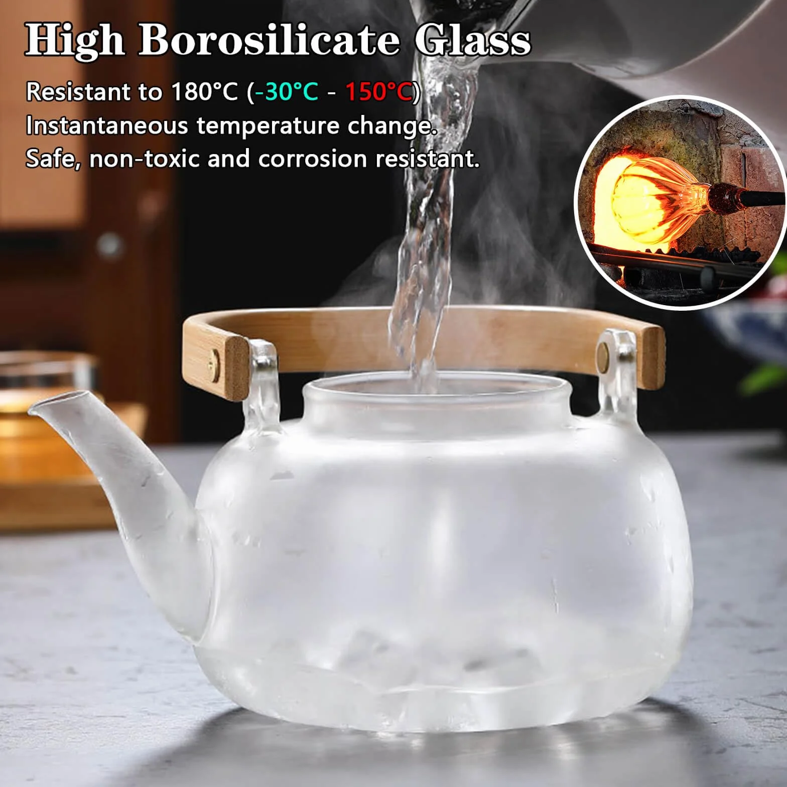 DxxD Tetera de Vidrio Transparente con Colador Extraíble, 1000 ml, para Té, Café y Infusiones, Apta para Lavavajillas, 19 x 15 x 12.5 cm