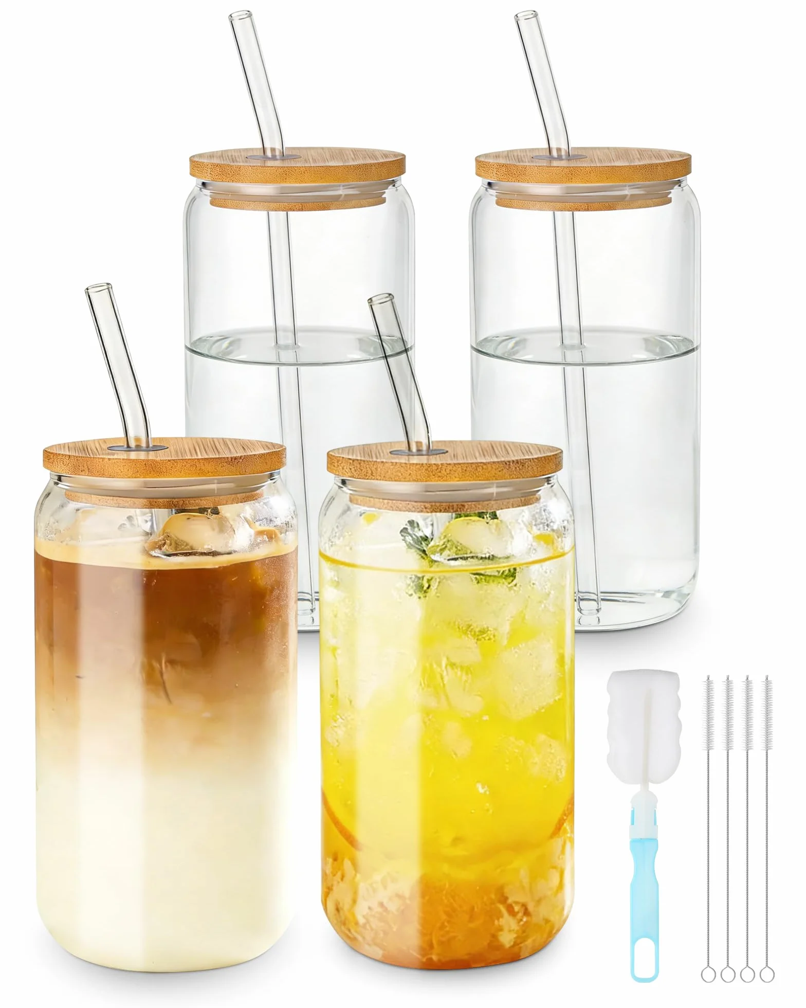 Juego de 4 vasos de 500 ml con tapa y pajita, vaso de agua y matcha, vasos con tapa, vasos de café helado, vasos de café helado, vasos de agua para matcha y café