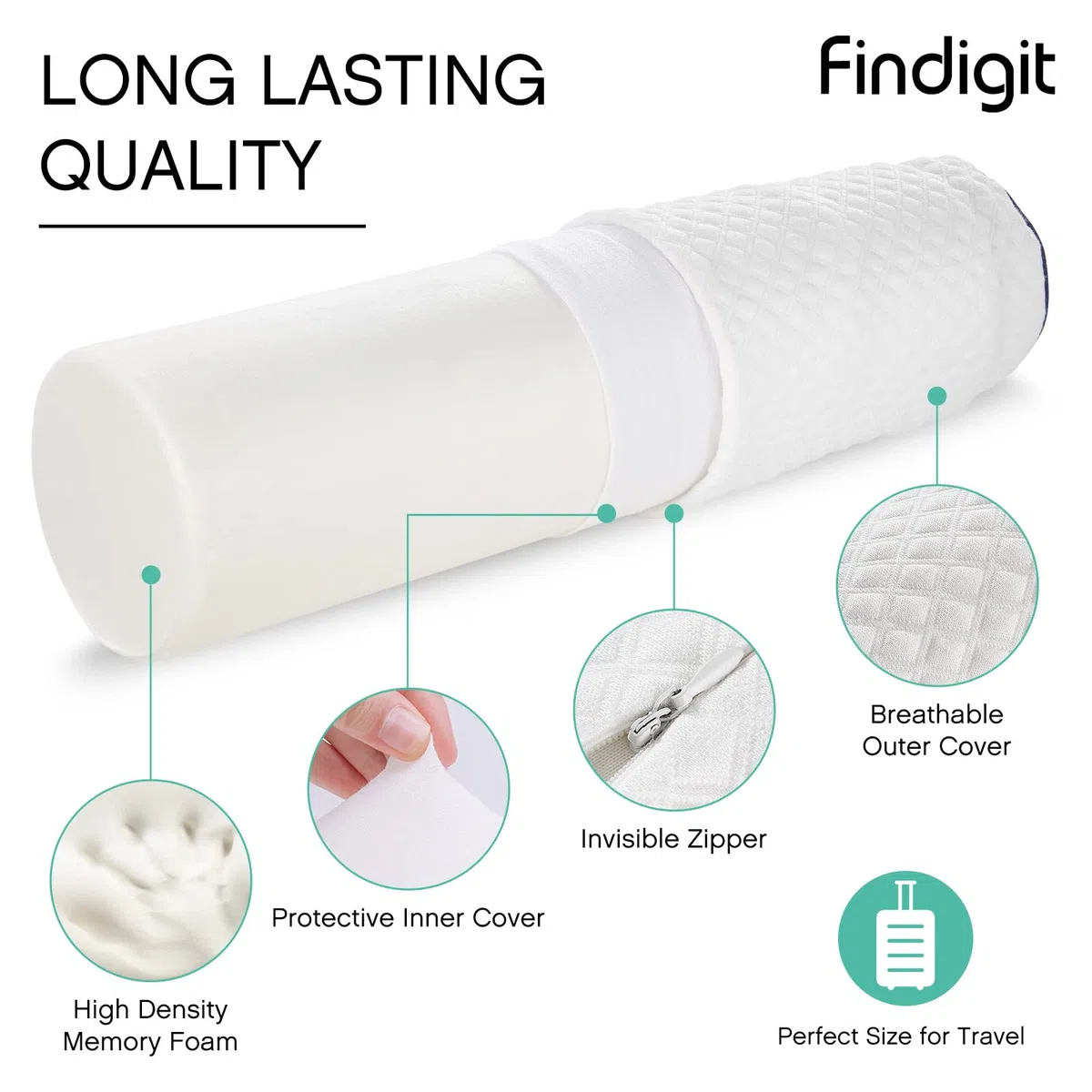 Findigit Almohada Cilíndrico, Cojin Cervical Espuma de Memoria, Cojín Lumbar y Cojín de Rodillas, Cojin Rulo Reposacabezas, Cojin Cilindrico, Cojín de Cuello, Armada