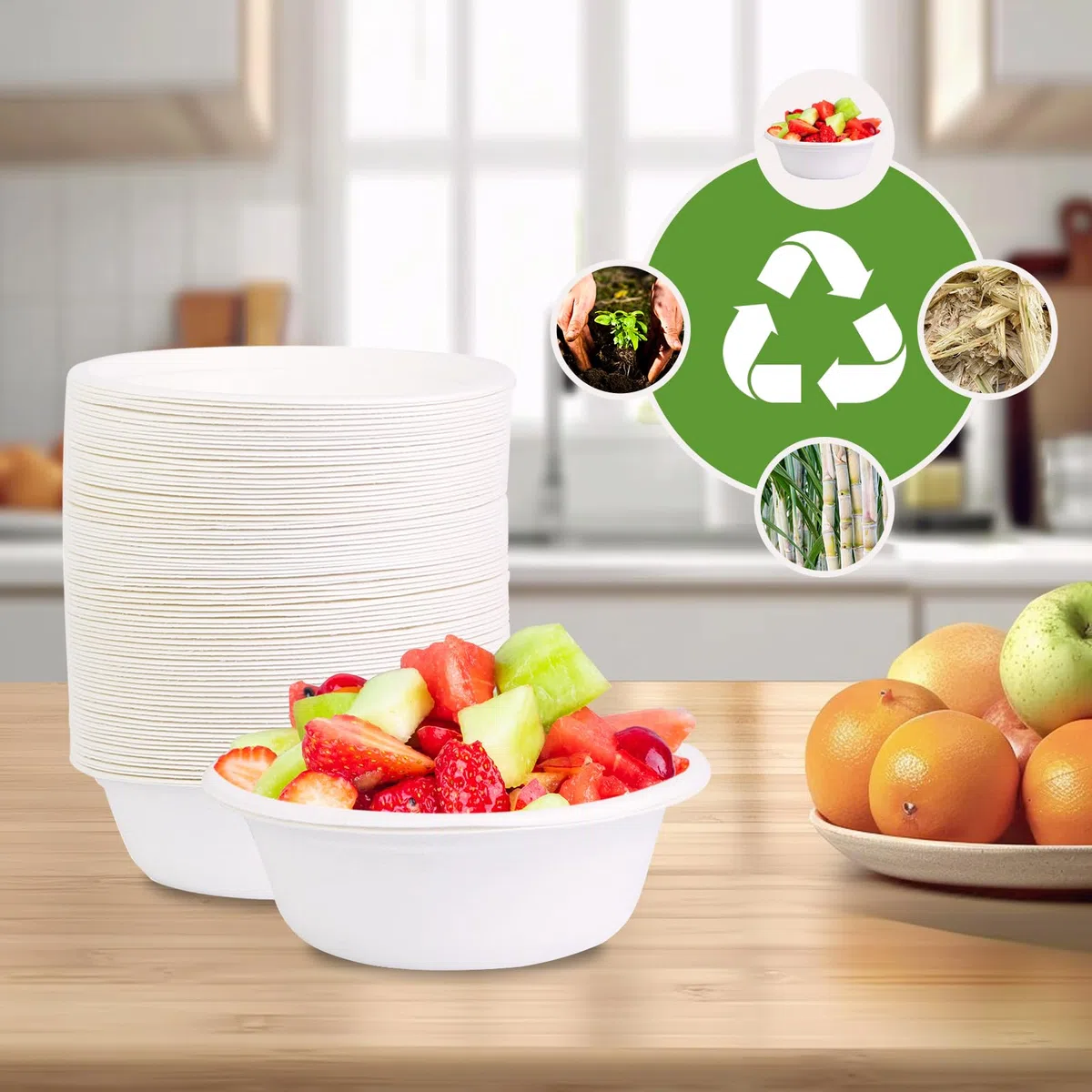 50 cuencos desechables blancos para sopa de 260 ml, de caña de azúcar, bagazo de larga duración, conservación del calor, cuencos de sopa duraderos para el hogar, barbacoas, picnics, comida al