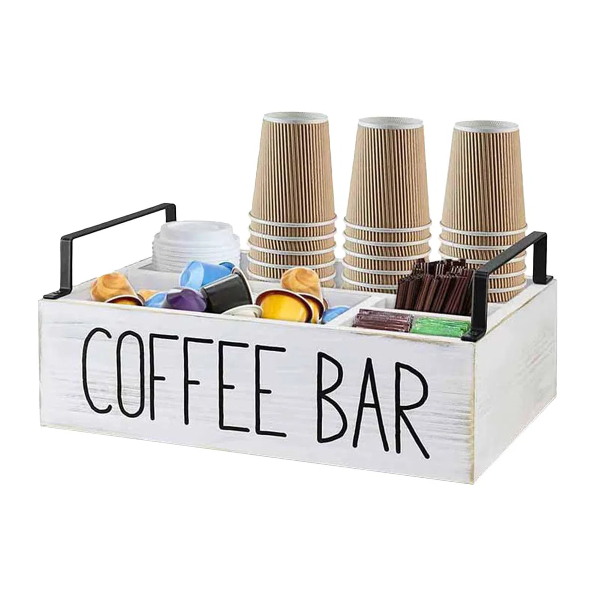 Kit De Barra De Café - Expositor De Barra De Café, Organizador De Condimentos De Café De Madera | Estante De Almacenamiento De Cápsulas De Café, Soporte De Accesorios De Café Para Mesa De Centro