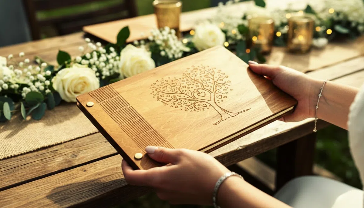 MALONA Libro de Oro de Madera para Boda - Guest Book Árbol de la Vida