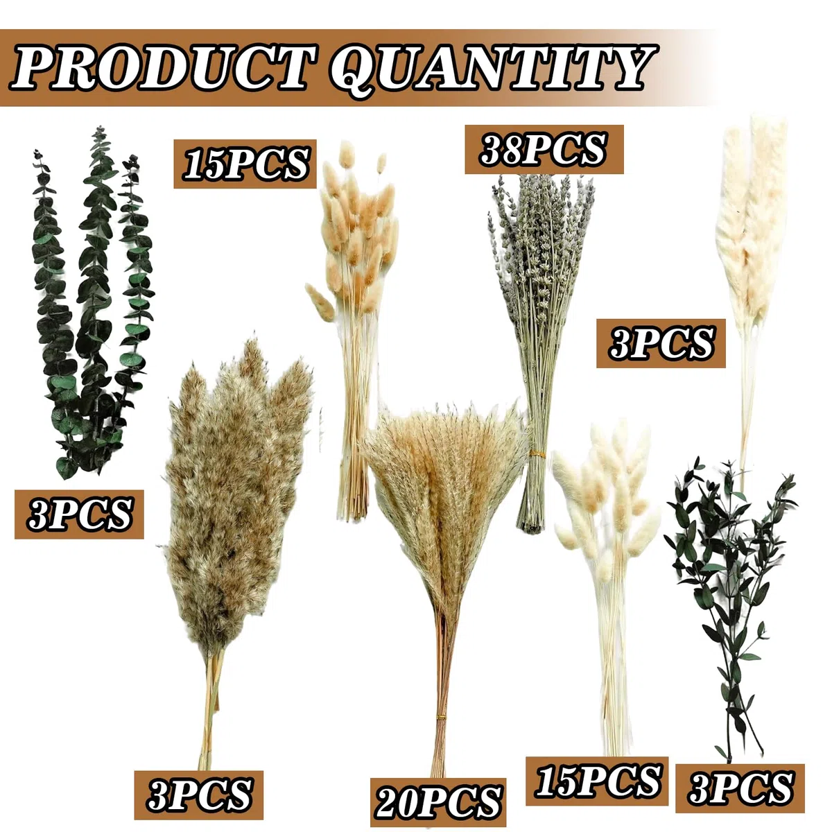 HhBdy 100 Piezas Pampas Secas Decoracion, Flores Secas con Eucalipto Preservado Flores Secas Naturales Decoracion Hogar Estilo Bohemio para Mesa de Comedor Boda Decoración para Fiestas