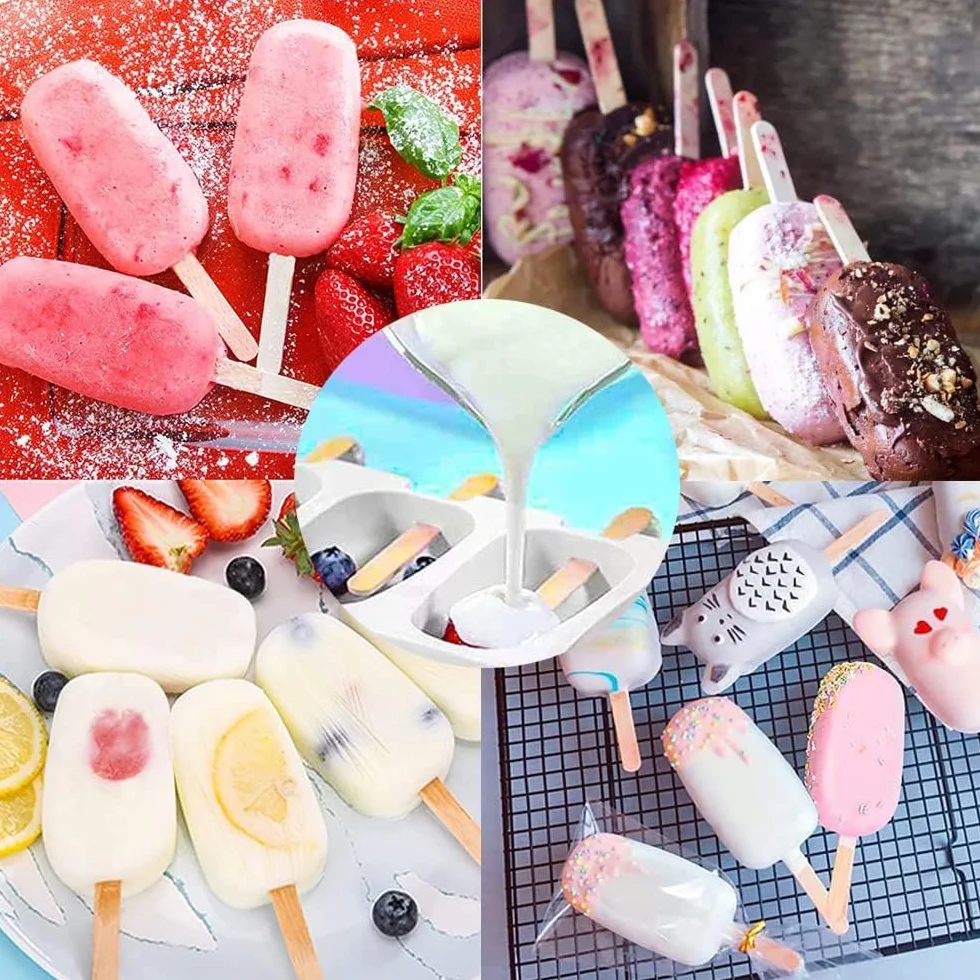 3 Moldes Para Helados con tapa, Molde de silicona para helado, Incluye 100 palitos de helado 100 bolsas para envolver, 100 cintas y 100 pegatinas, para helados congelados para hacer tú mismo