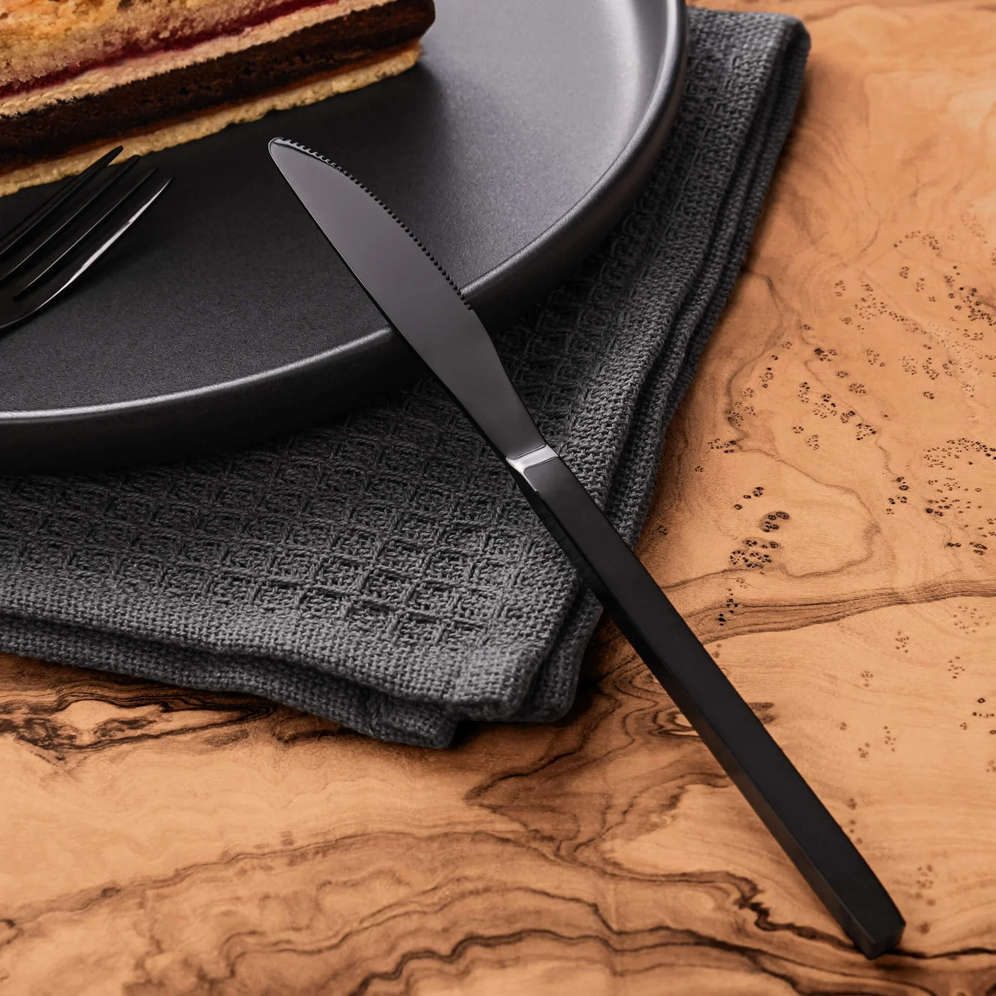 GRÄWE Juego de 6 cuchillos de postre, color negro, aptos para lavavajillas, cubiertos de postre, pequeños cuchillos de mesa, cubiertos de titanio, cuchillos de postre, serie Lisboa