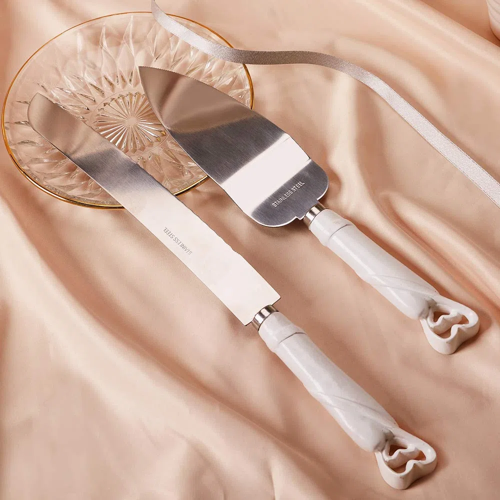 powerking Juego de servidores Cake Knife, Cuchillos y Pala para Cubiertos Cake con artesanía de la Moda barroca, diseño de Corazones entrelazados, Cubiertos
