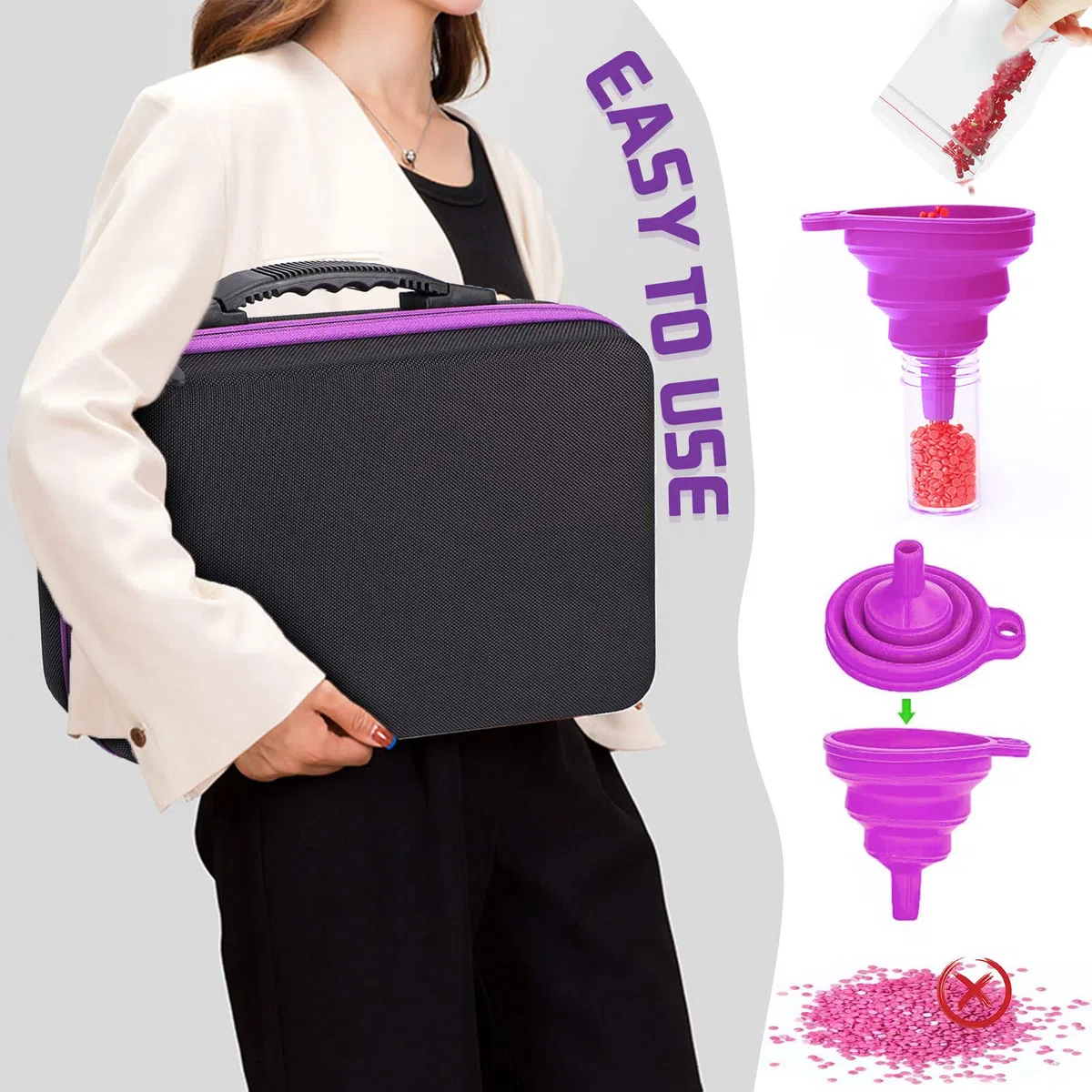 Frasheng Contenedores de almacenamiento de pintura de diamante 5D, 60 ranuras, Organizador Portátil, EVA, para Joyas, Manicura de Uñas