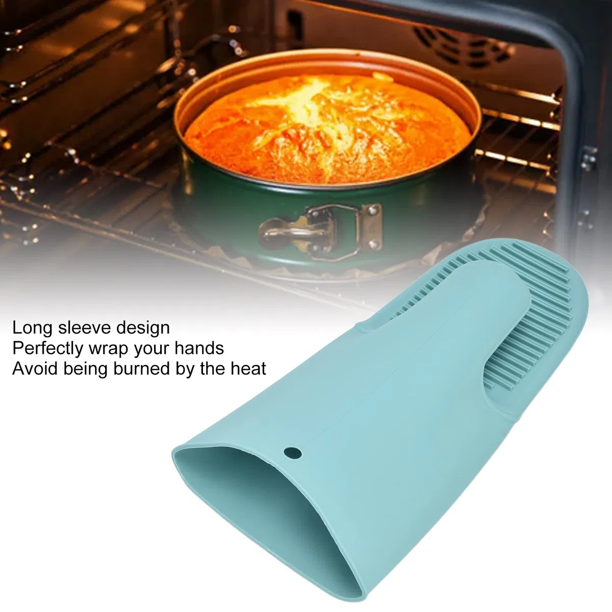 Guantes de Manopla para Horno, Manga Larga -40 ° C a 230 ° C Guantes Flexibles de Silicona con Aislamiento Térmico para Barbacoa para Cocina(Verde nórdico)