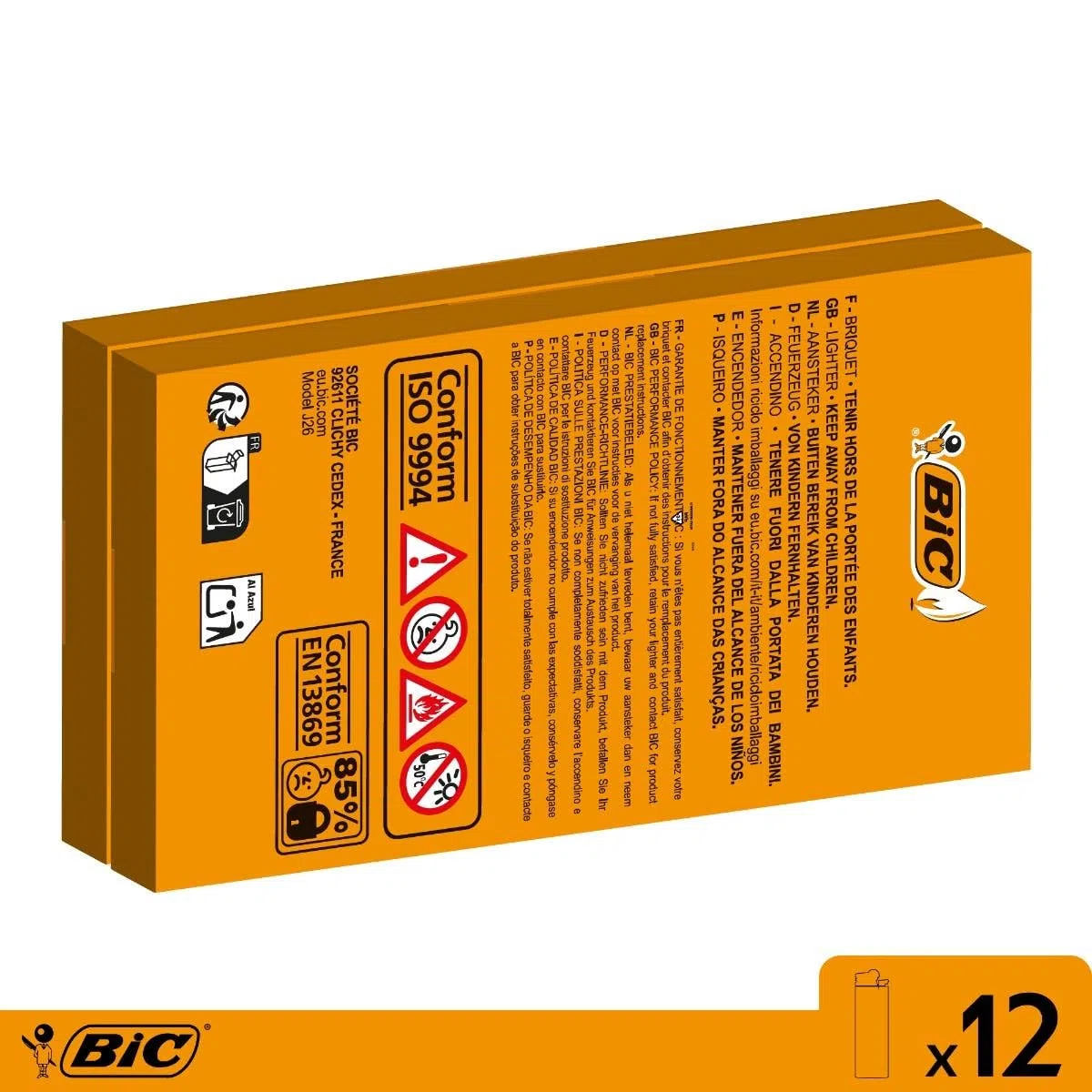 BIC - Paquete de 12 encendedores Maxi, Color Negro Intenso.