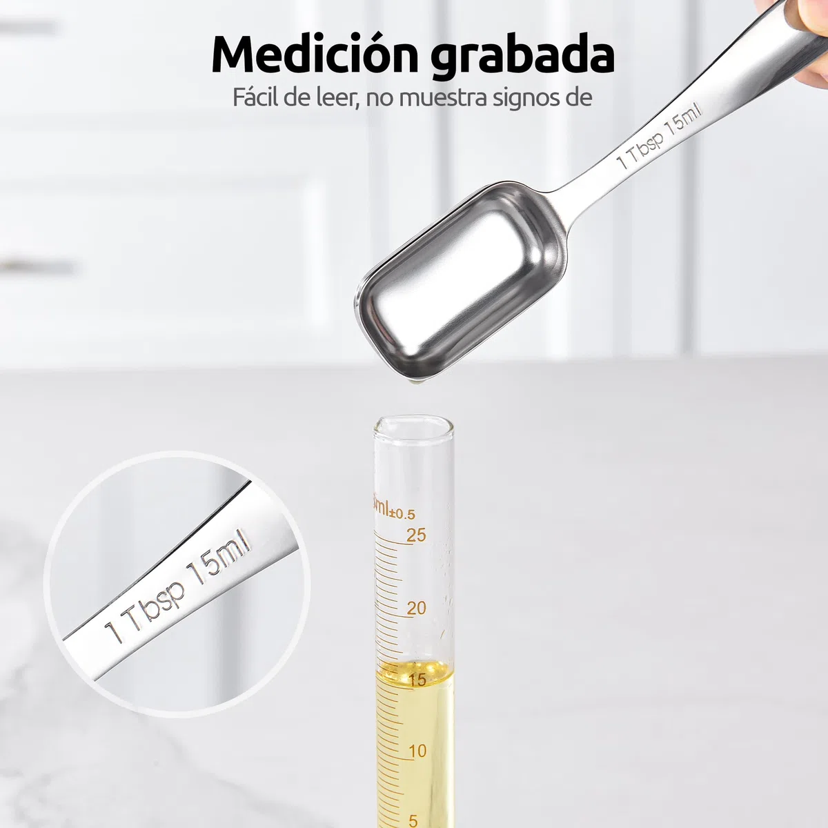 U-Taste Cucharas medidoras de acero inoxidable 18/8, cucharadita cuadrada de metal con nivelador para ingredientes secos o líquidos, cabe en tarro de especias (juego de 8, Plata)