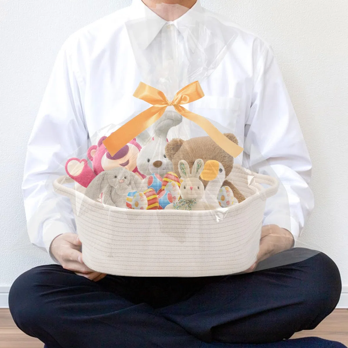 mumisuto Cesta para Regalo Vacia, Cesta de Regalo Vacía Grande con Bolsas de Regalo y Cintas, Cestas Almacenaje de Cuerda de Algodón con Asas Laterales, para Navidad Cumpleaños Bodas Manualidades