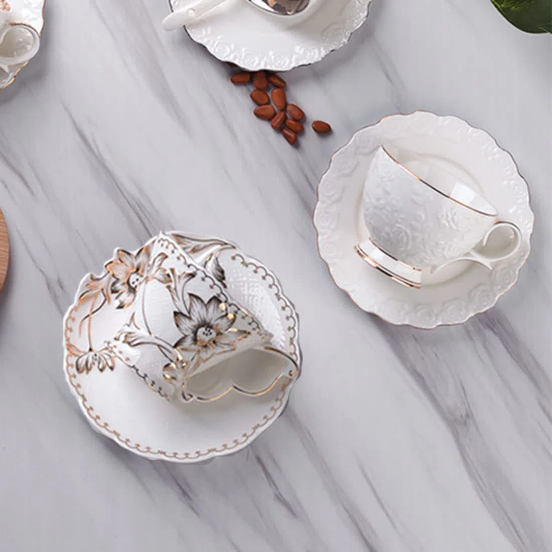 Juego de taza de té y platillo y cuchara, tazas de té de porcelana de hueso vintage, taza de té de rosa, juego de flores de rosa de 7.8 onzas