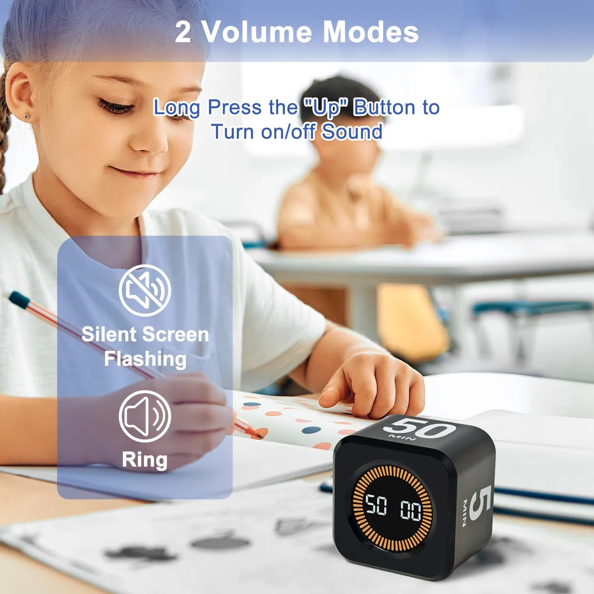 Cuteefun Cubo Temporizador Visual, Pomodoro Timer Rotativo, 5/10/30/60 Minutos y Cuenta Atrás Personalizada, Modo Silencio y Timbre, Alerta Sonora Ajustable para Cocina, Estudio, Reunión, Negro