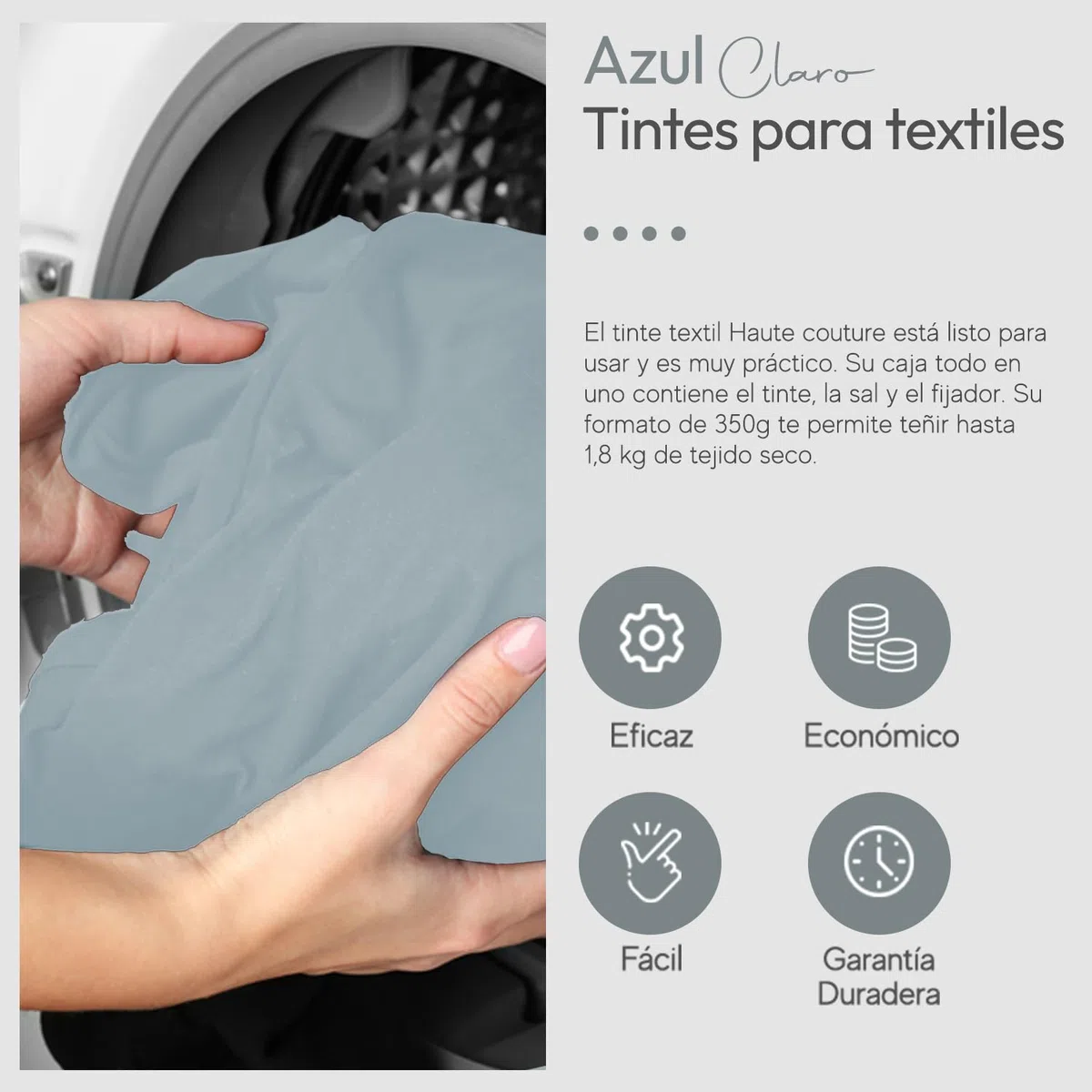 Haute Couture - Tinte para Ropa y Textil Azul - Azul Claro - 350g - Tinte Textil Todo en uno - Listo Para Teñir Ropa y Tejidos