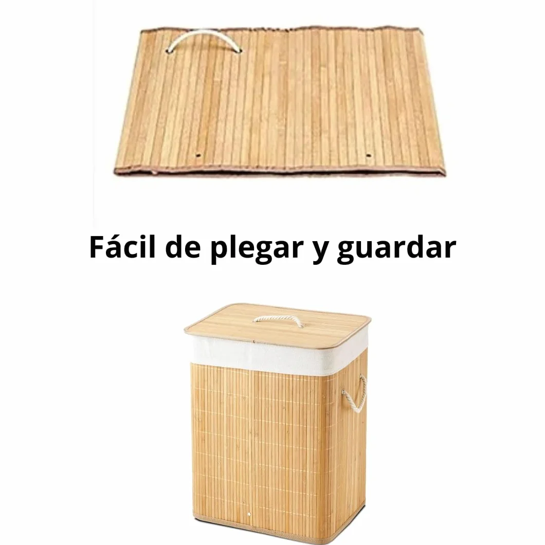 Cesto ropa sucia plegable de bambú Natural Rectangular 50x40x30cm