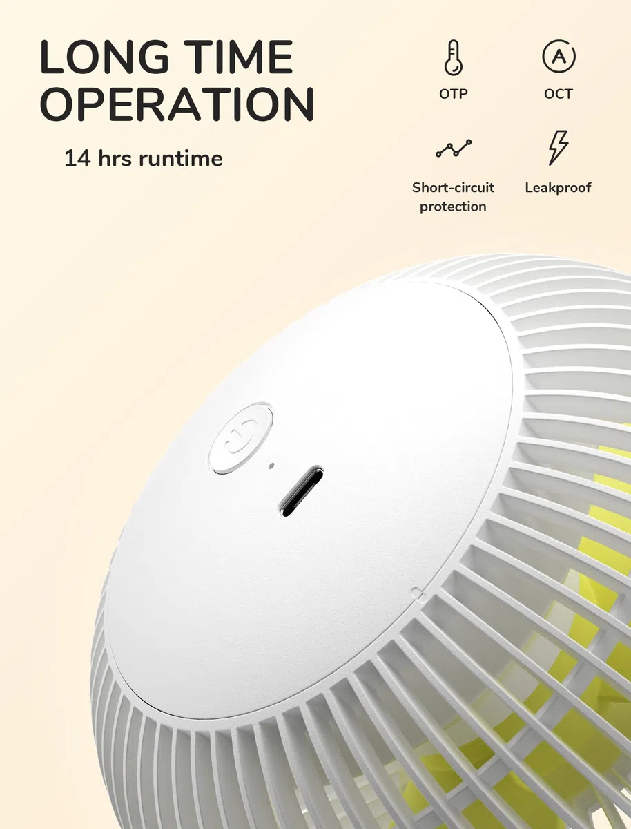 JISULIFE Mini Ventilador USB Pinza, Portatil Ventilador Potente Clip, 4000mAh Batería Recargable, 4 Velocidades, Máx 14 horas, Ventilador Pequeño y Silencioso Mesa para Cama, Cochecito de Bebé-Blanco