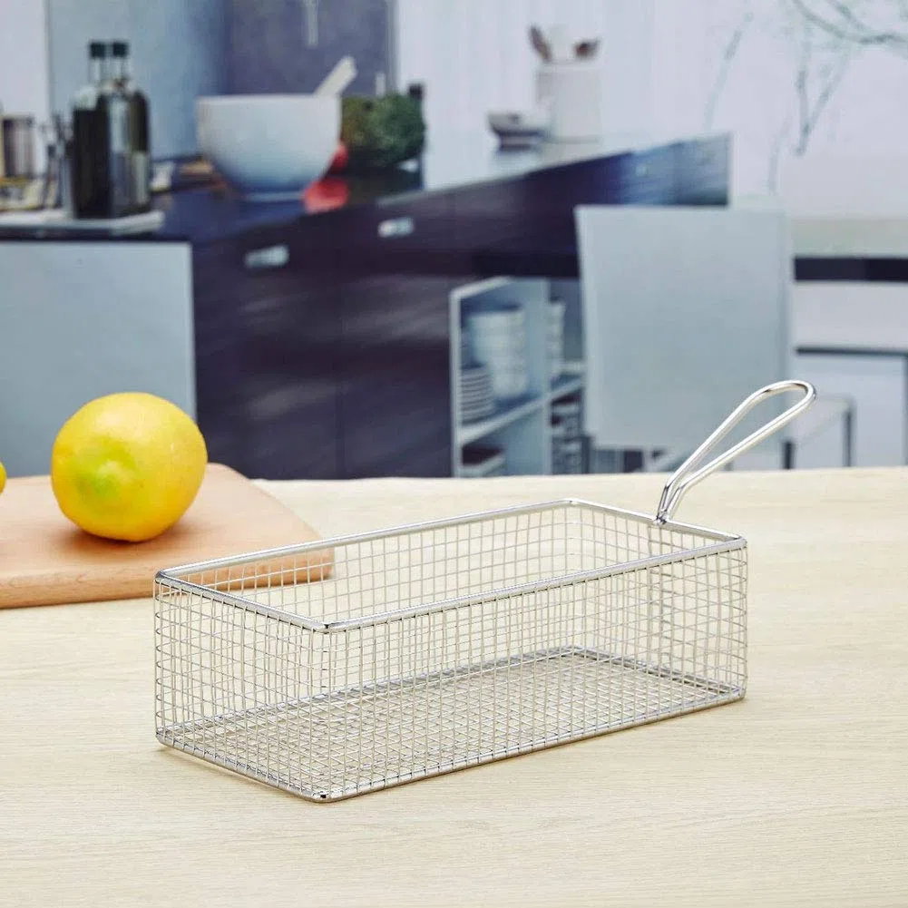 Nikou Cesta Freidora Mini, Mini Cesta de Acero Inoxidable para Patatas Fritas, Cesta para Freír Alimentos Fritos, 21,5x10,6x6,6cm, Herramienta de Cocina para Patatas Fritas y Aperitivos