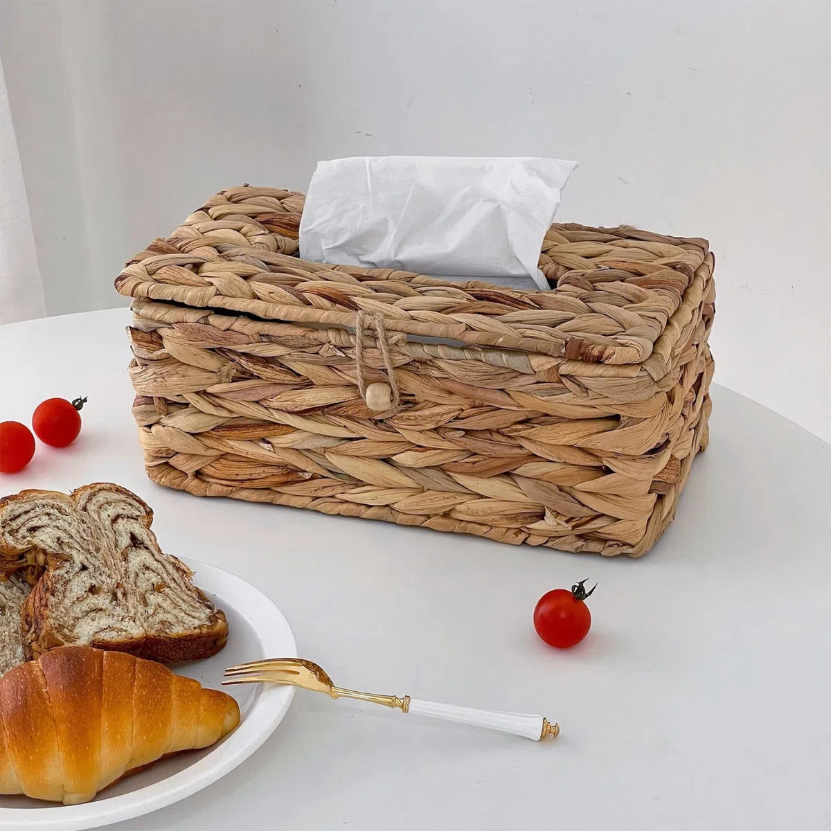 Cubierta para Caja de pañuelos, Soporte Rectangular para Caja de pañuelos de ratán, Cubierta de Mimbre con Tapa abatible, Soporte Facial Decorativo para baño, Cocina, Oficina, Mesa, Escritorio, Rat